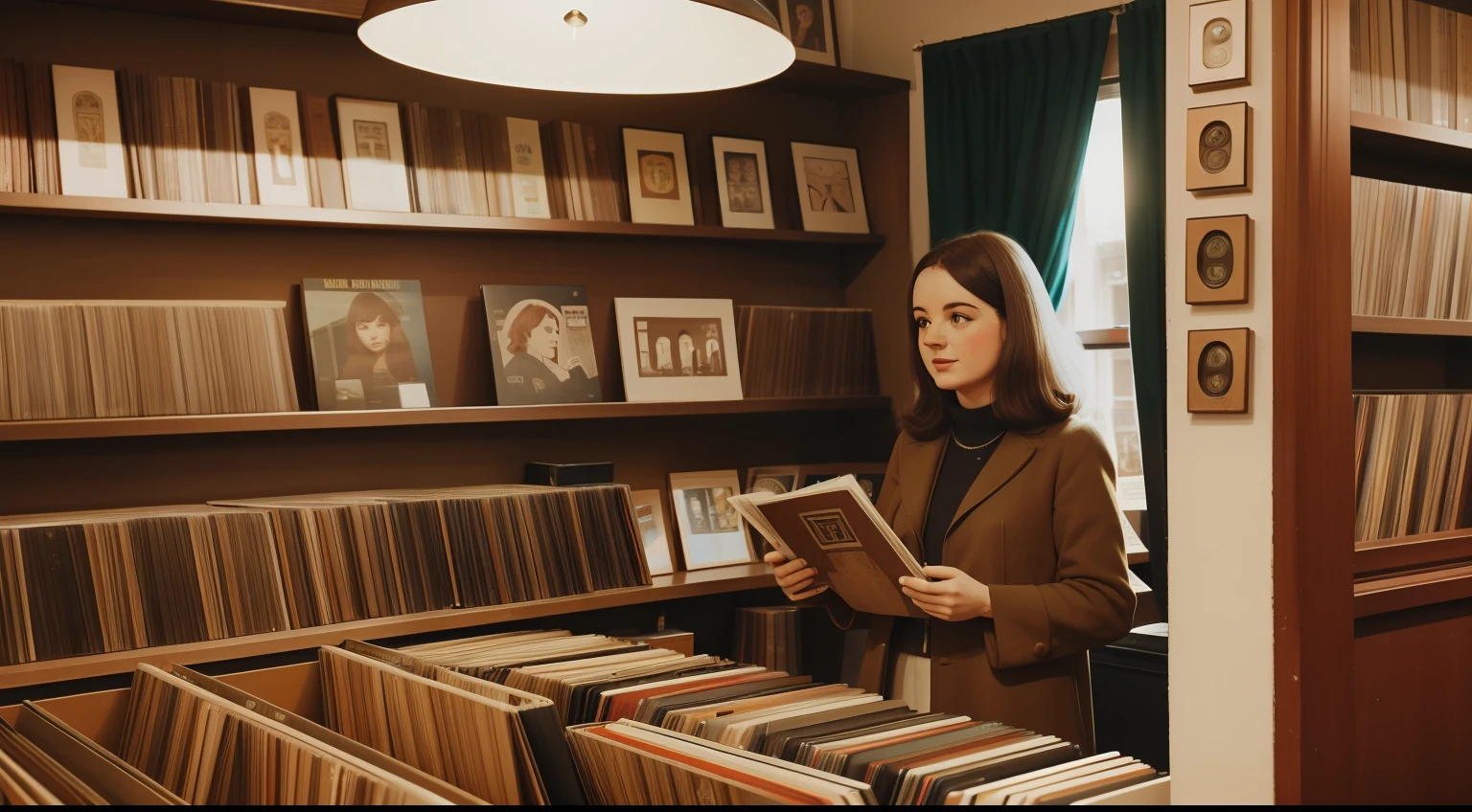 Date: 1971
Location: Dublin, Ireland
Description: In a vintage Irish record shop, a music enthusiast flips through vinyl albums with excitement, the soft light of the afternoon revealing dusty corners.