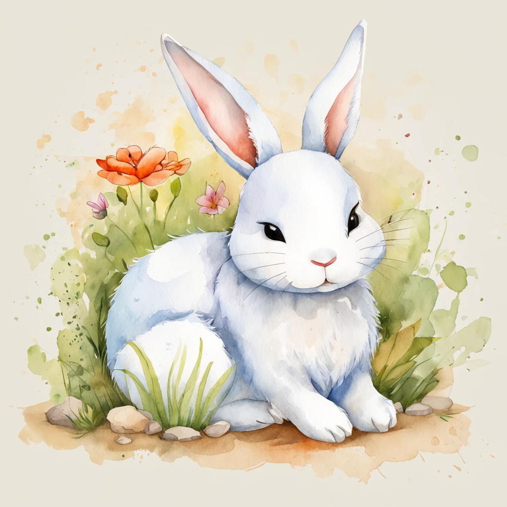 sleeping rabbit, animals, cute, kawaii, chibi, simple background