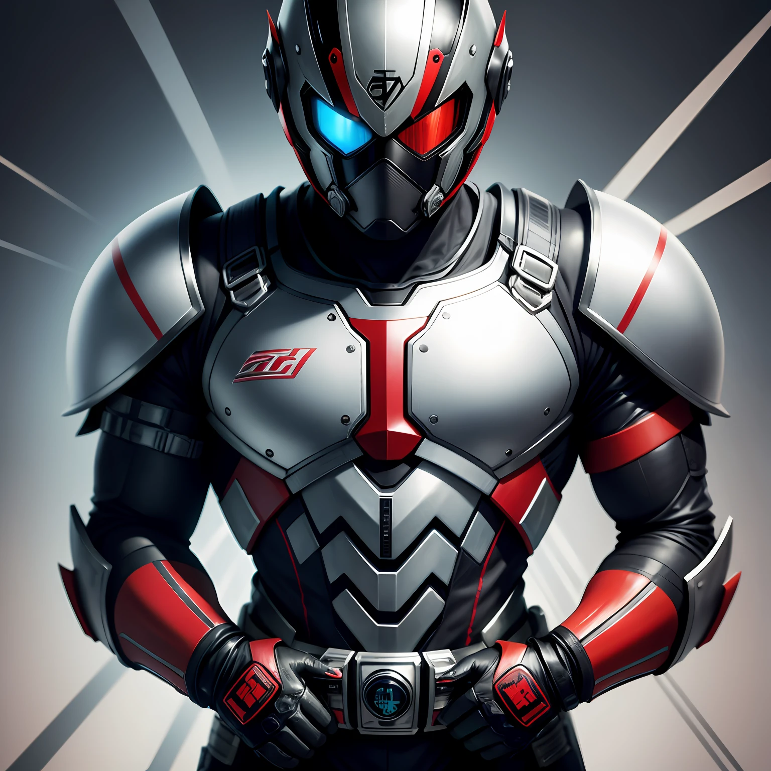 Kamen Rider, Tokutsu, Japan, looking toward the viewer, The helmet is broken,Body armor freaked out, Ultra-realistic art style, Very detailed, Highest quality image processing