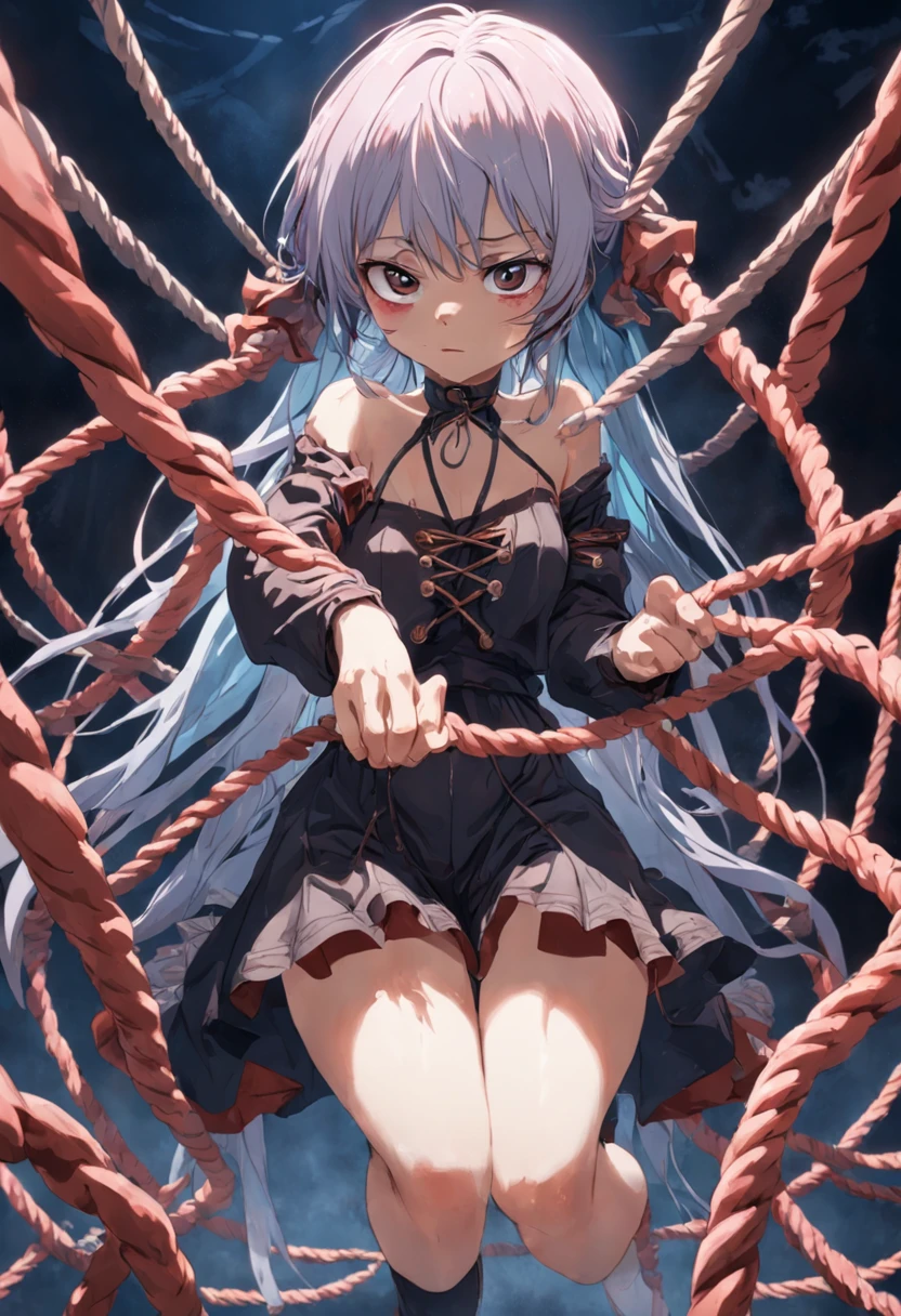 Uma marionete grotesca, with twisted ropes and expression of suffering, pende do teto de um teatro abandonado. Your joints creak as you writhe in unnatural positions. Around you, outras marionetes macabras assumem vida, each with its own frightening deformities.