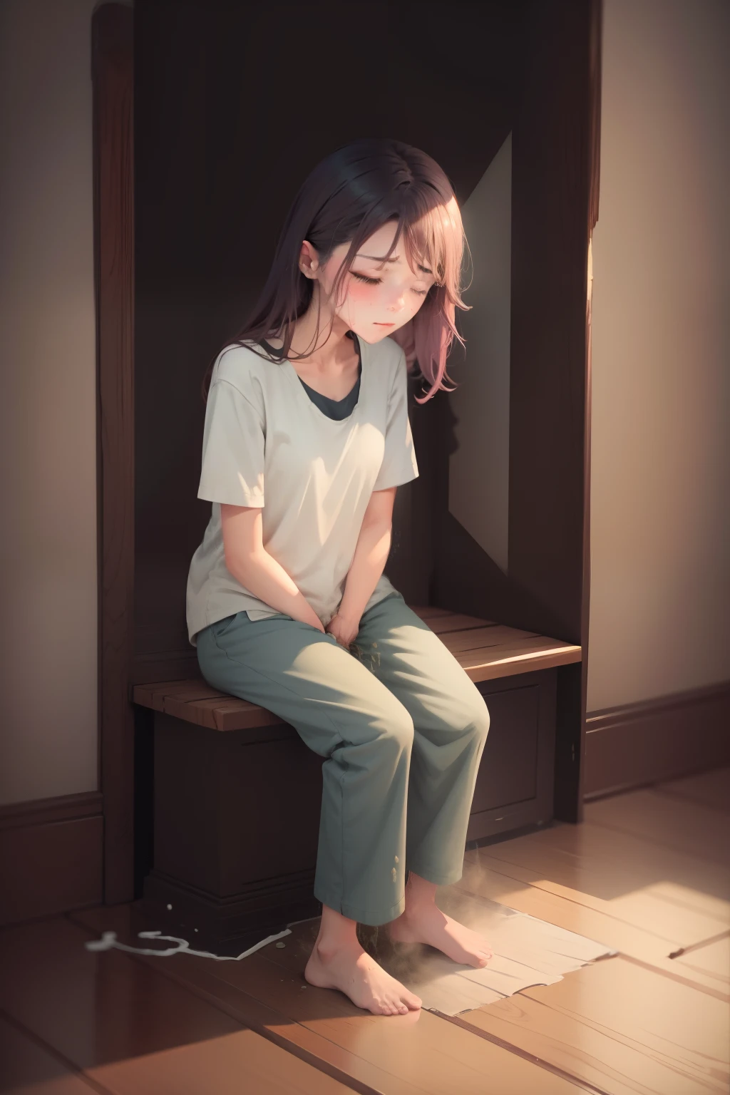 Sweaty two-dimensional beauty with soaked clothes does sitting in a secret room full of mucus to meditate,(Complete,Delicate and good-looking face