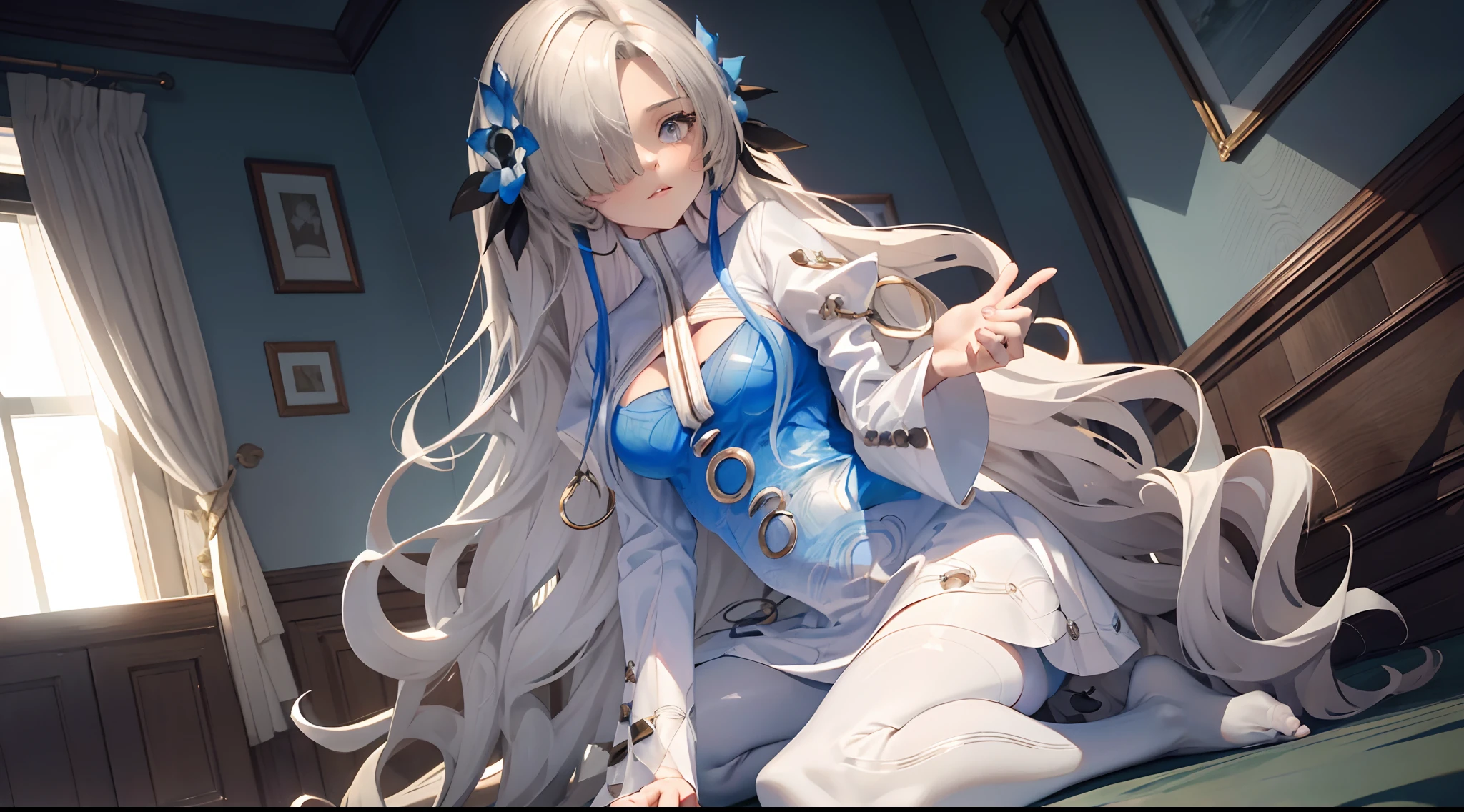47
(Enrich the picture,Masterpiece level quality)Beautiful 8K CG artwork,Goddess-like posture,Kneeling exercise,Slim and soft,Translucent skin,White hair、The beauty of extra-long hair, Super Long Straight Hair,The skin is fair and juicy,Underwear miniskirt uniform,Perspective Part 1.2x enhanced silhouette effect,Exquisite transparent blues pattern in pajamas,The details are intricate and exquisite,The background is slightly blurred,Charming and lustful leg seduction,Drool,K cup big breasts,Blush,Japan goddess,Perfect body slim curves,Scene by the sea,