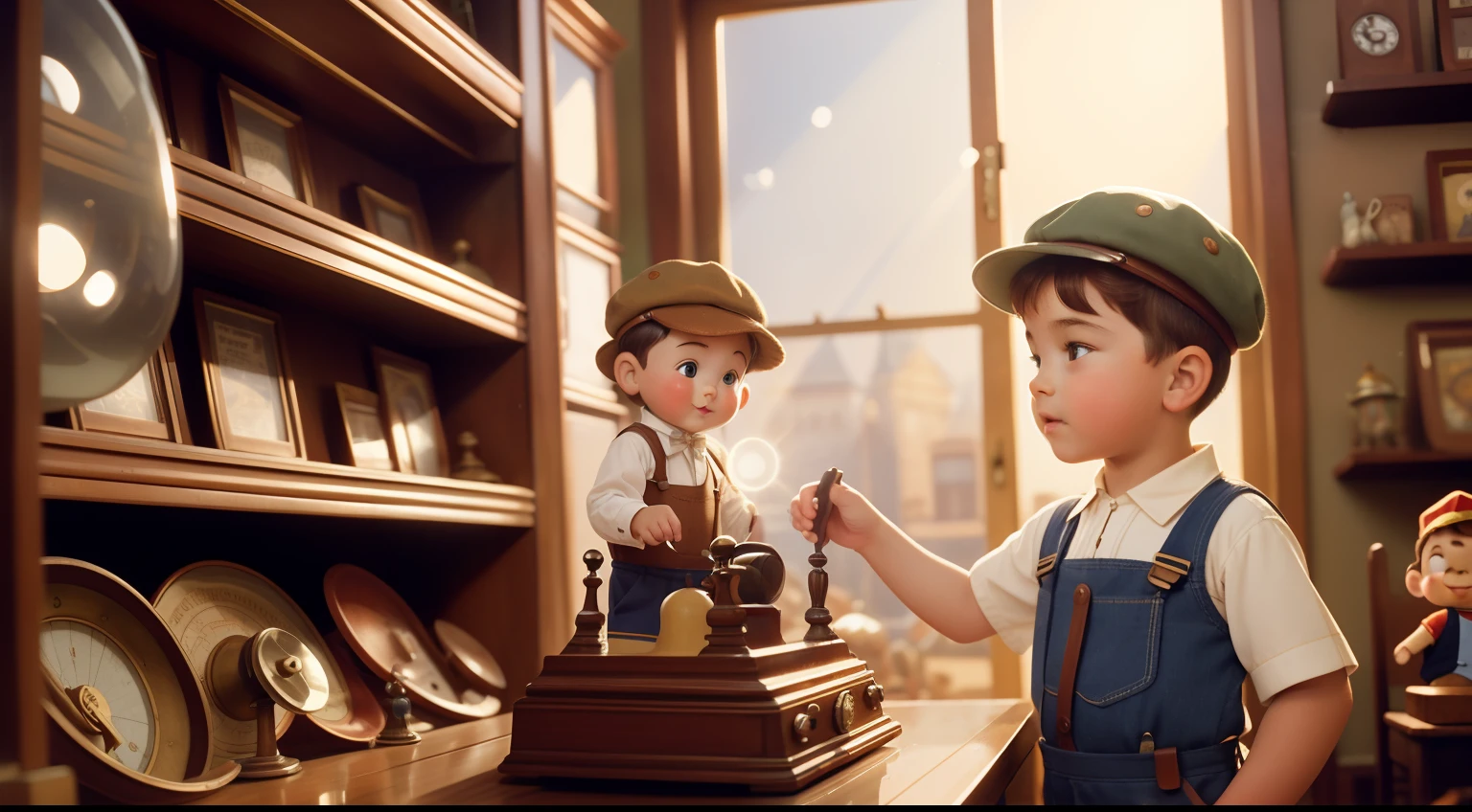 Date: 1995
Location: Prague, Czech Republic
Description: In an antique toy shop, a child dressed in suspenders and a newsboy cap marvels at an intricate mechanical toy, the sunlight reflecting off its polished surface.