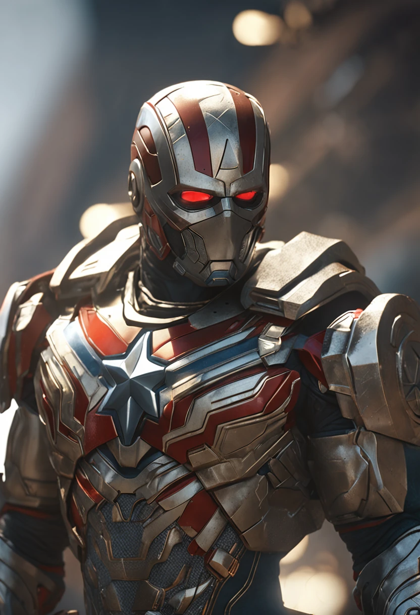 full body shot of captain america in white and gold armour style suit, no mask on, white cape, looking at center camera, perfect composition, beautiful detailed intricate insanely detailed octane render trending on artstation, 8 k artistic photography, photorealistic concept art, soft natural volumetric cinematic perfect light, chiaroscuro, award - winning photograph, masterpiece, oil on canvas, raphael, caravaggio, greg rutkowski, beeple, beksinski, giger, trending on artstation, sharp focus, studio photo, intricate details, highly detailed, night city background, by greg rutkowski