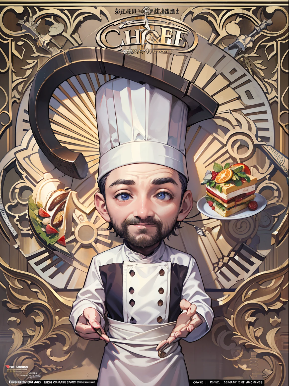 MagazineCover，filigree ，The chef won the award，The expression is triumphantly exaggerated，Best quality at best， high high quality，
