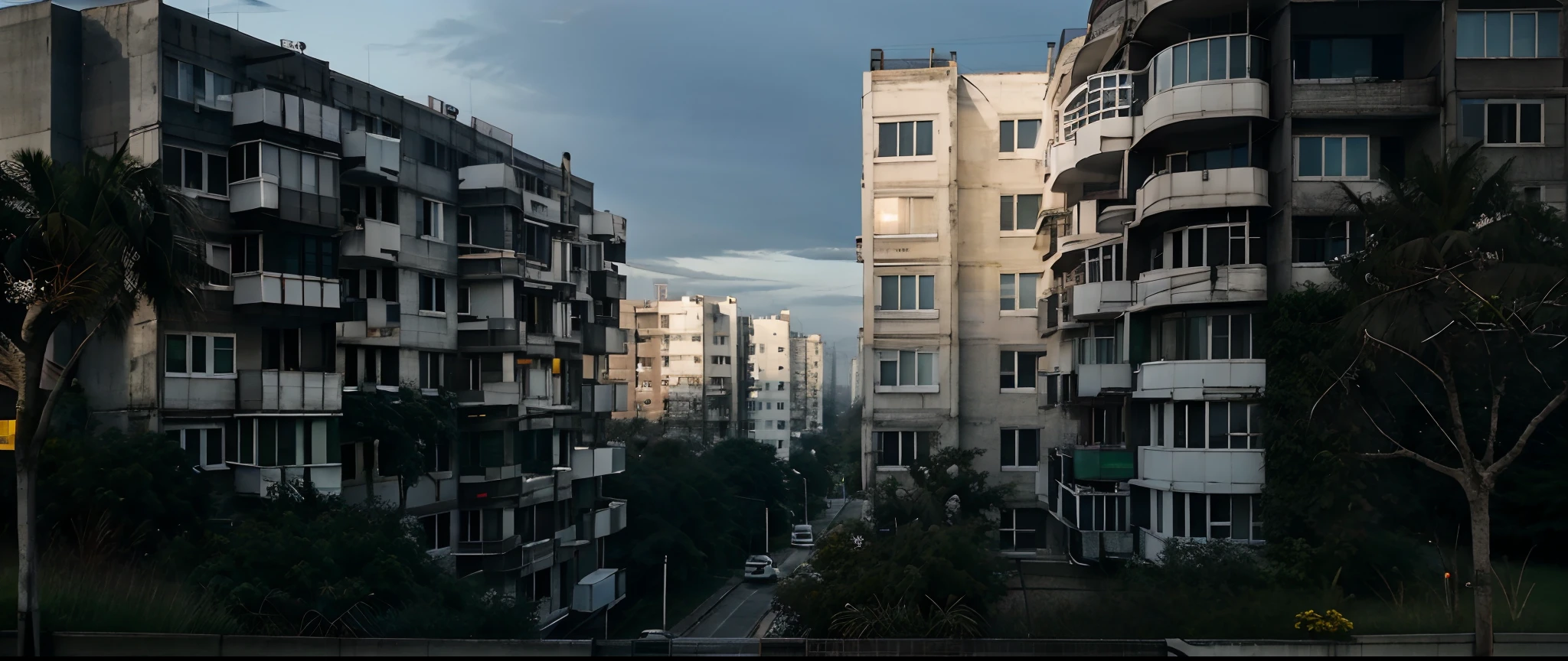 residential district、viewed from bird's-eye、Modern minimalist style、the trees、The landscape