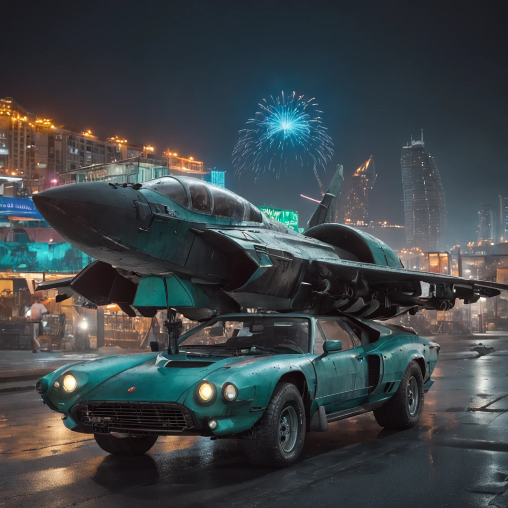 Paradisiacal beach, Turquoise watercolor, white sand, Palm trees with coconut, distinctive, With colorful parrots, ultra-realistic realism, detaile, 8K, cinematic ligh，"tmasterpiece, Better quality, Still photography, Cyberpunk-city [cyber punk perssonage], Two huge ships flew over the city [flying ships], it's night time，it is raining [rainy evening]"