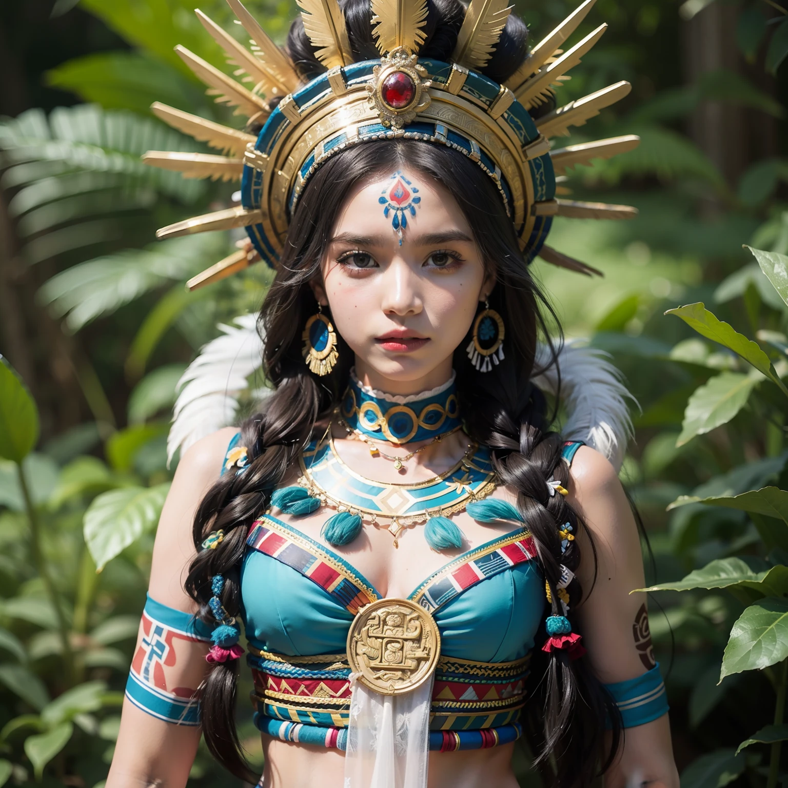 Beautiful woman in insanely complex Amazon warrior costume
