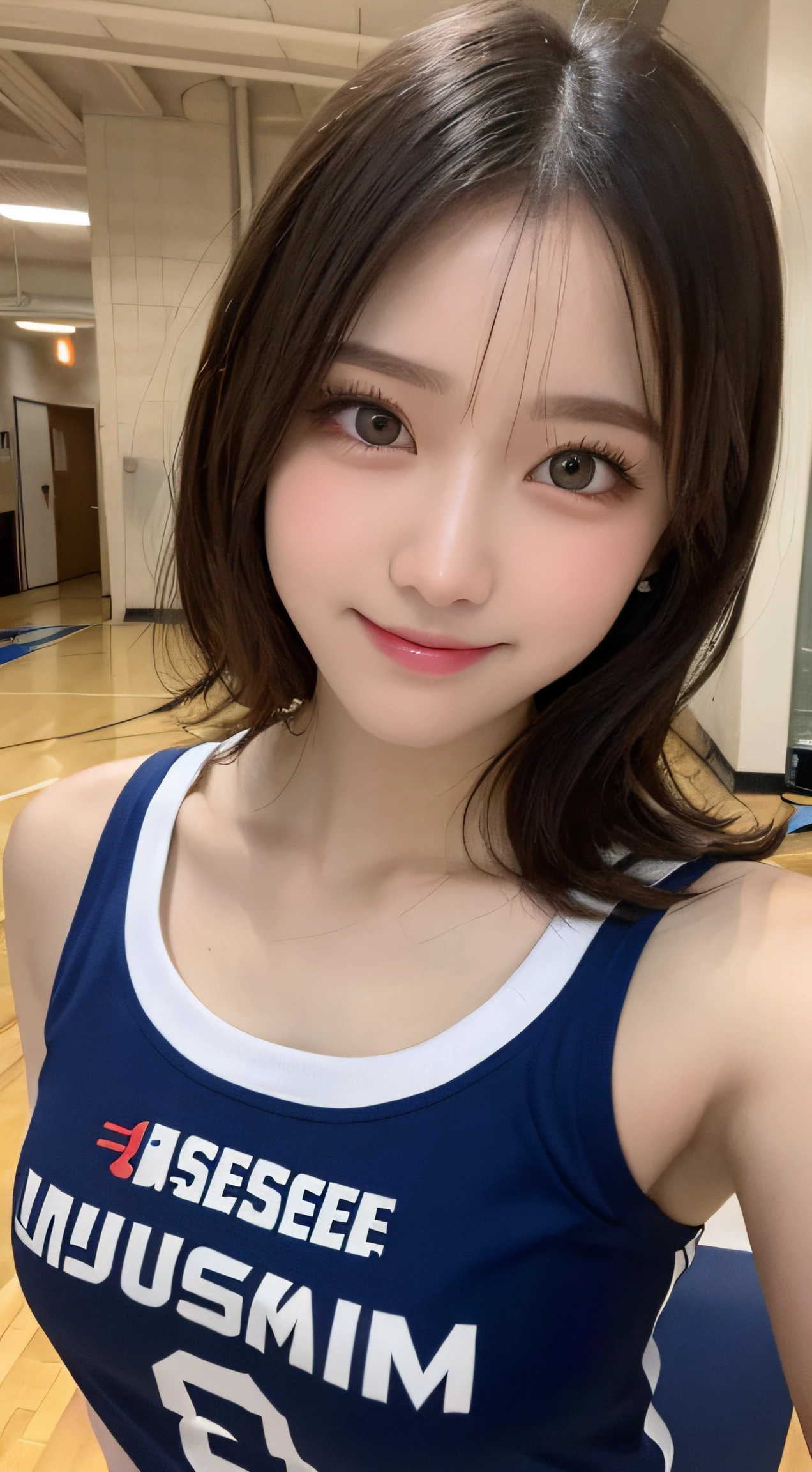 masterpiece、Highest quality、Very detailed、An illustration、Beautiful details、One Girl、cute、Detailed landscape、Library Background、Beautiful Hairstyles、Perfect Anatomy:1.4,4K resolution,((Gym suit,Jersey)),Smiling,(Ultra-realistic), (最高のAn illustration), (Increase the resolution), (8K), (masterpiece), 1 girl, ((The front hair is up)), Slender body, (Slender girl),(Slim girl),Virtual Girl Lynn