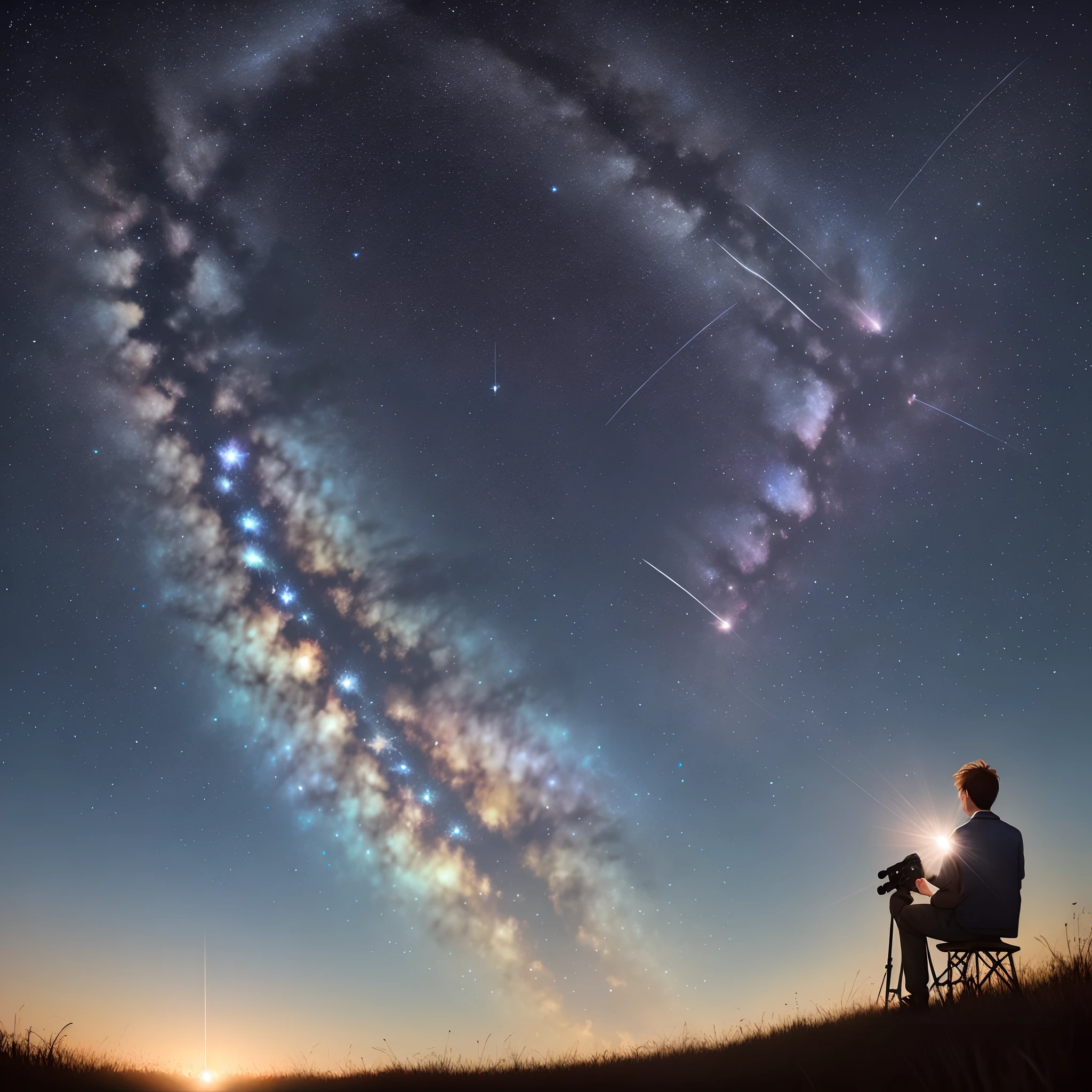 There are shooting stars across the sky