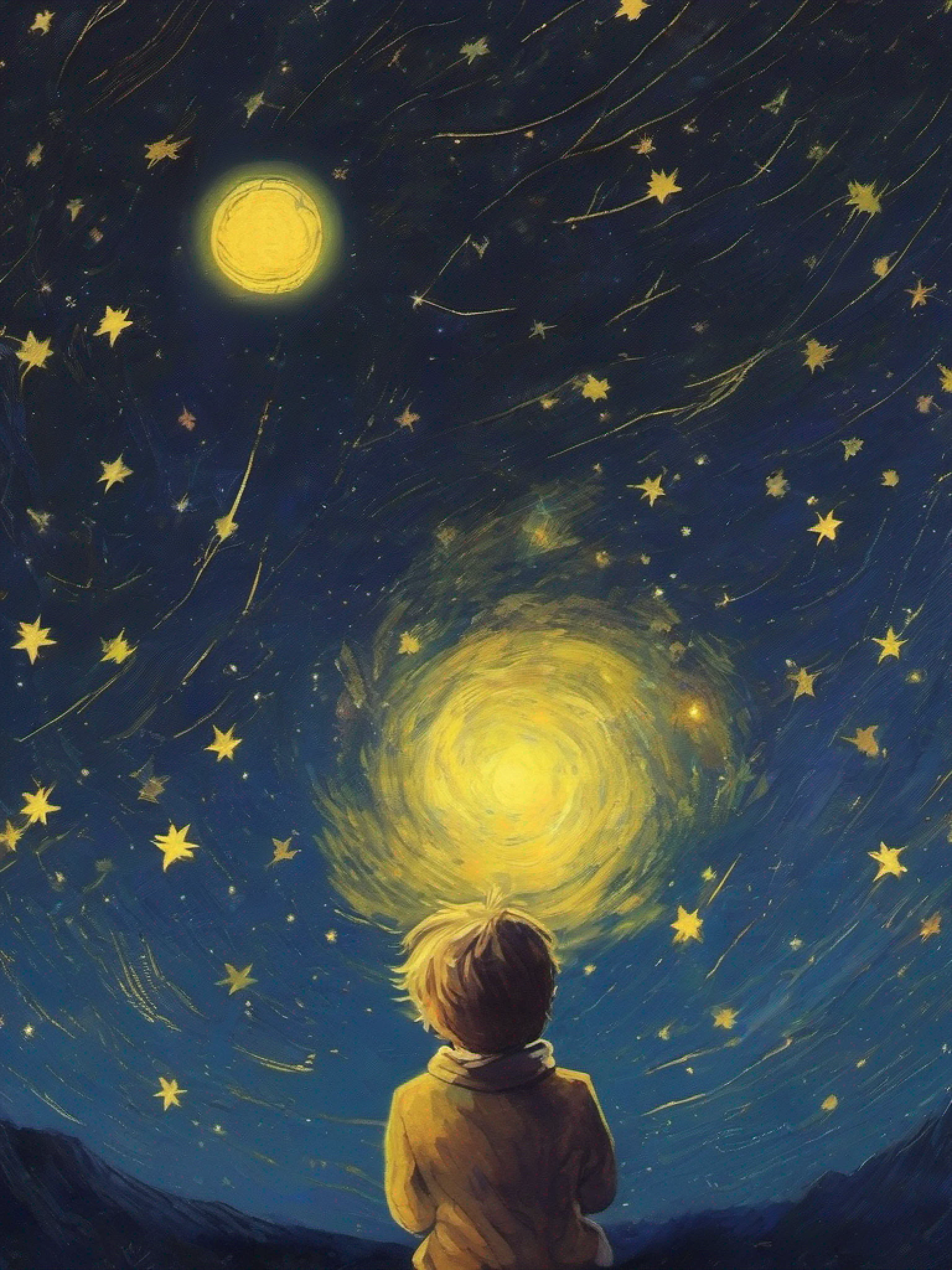 The back of the prince,Van Gogh Starry Sky,Simplicity every