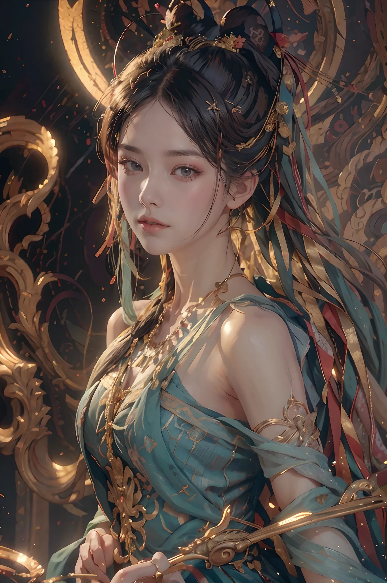 Zhong Fenghua, 1girll, (full bodyesbian) 独奏, Hanfu, flower field, blossom flower, (White smoke:1.3) (realisticlying:1.5), Zen entanglement, datura, entangled, offcial art, Unity 8k壁纸, ultra - detailed, Beautiful and beautiful, tmasterpiece,best qualtiy, (dynamic angle:1.4), (Realistic:1.5),(Real human photos;1.5),Glowing skin, (Floating colorful flashes:1),The most beautiful forms of chaos,ellegance,Fauvistdesign,vivd colour,Romanticism Depth of Field,