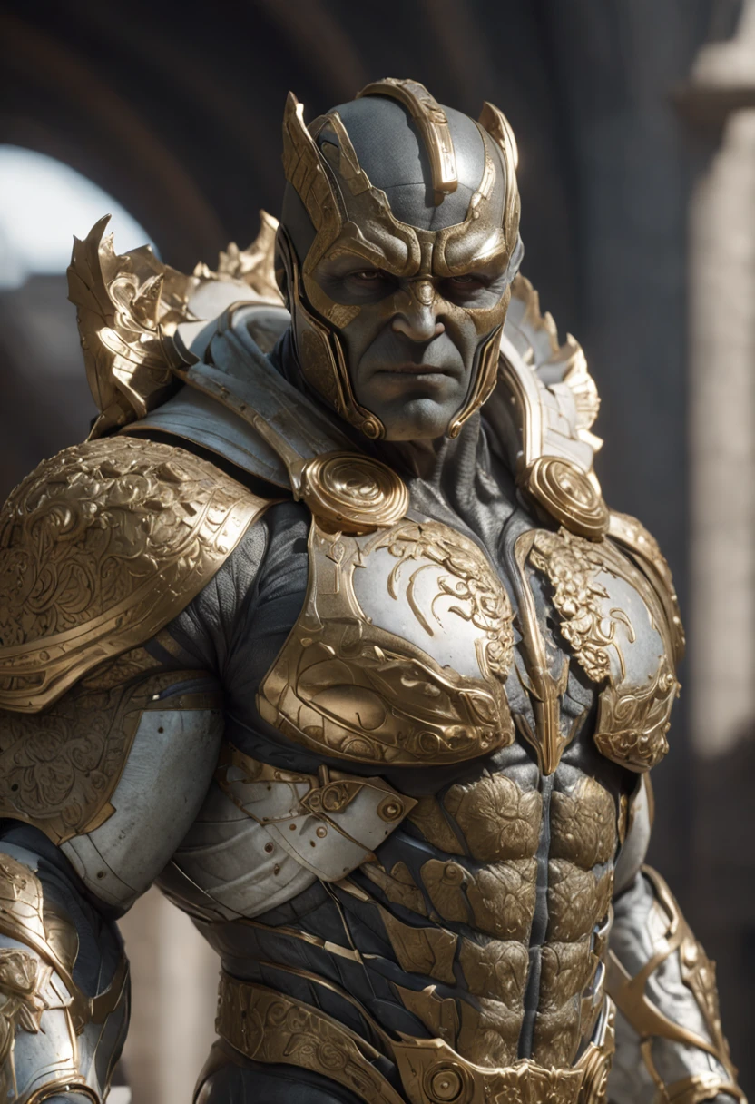 full body shot of hulk  in white and gold armour style suit, no mask on, white cape, looking at center camera, perfect composition, beautiful detailed intricate insanely detailed octane render trending on artstation, 8 k artistic photography, photorealistic concept art, soft natural volumetric cinematic perfect light, chiaroscuro, award - winning photograph, masterpiece, oil on canvas, raphael, caravaggio, greg rutkowski, beeple, beksinski, giger, trending on artstation, sharp focus, studio photo, intricate details, highly detailed, night city background, by greg rutkowski