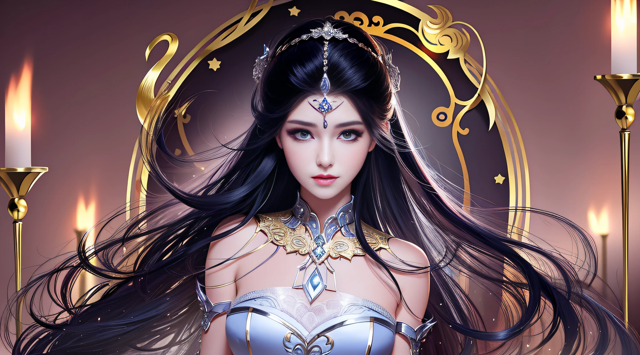 Close-up of a man with long hair, Beautiful celestial mage, author:heroes, beautiful fantasy queen beautiful fantasy queen)), Epic fantasy art style HD, Female Mage Portrait, Fantasy woman, A beautiful witch, Digital fantasy art ), Inspired by Lan Ying, Japanese anime fantasy illustration, Belle peinture de personnage, fantasy art style
