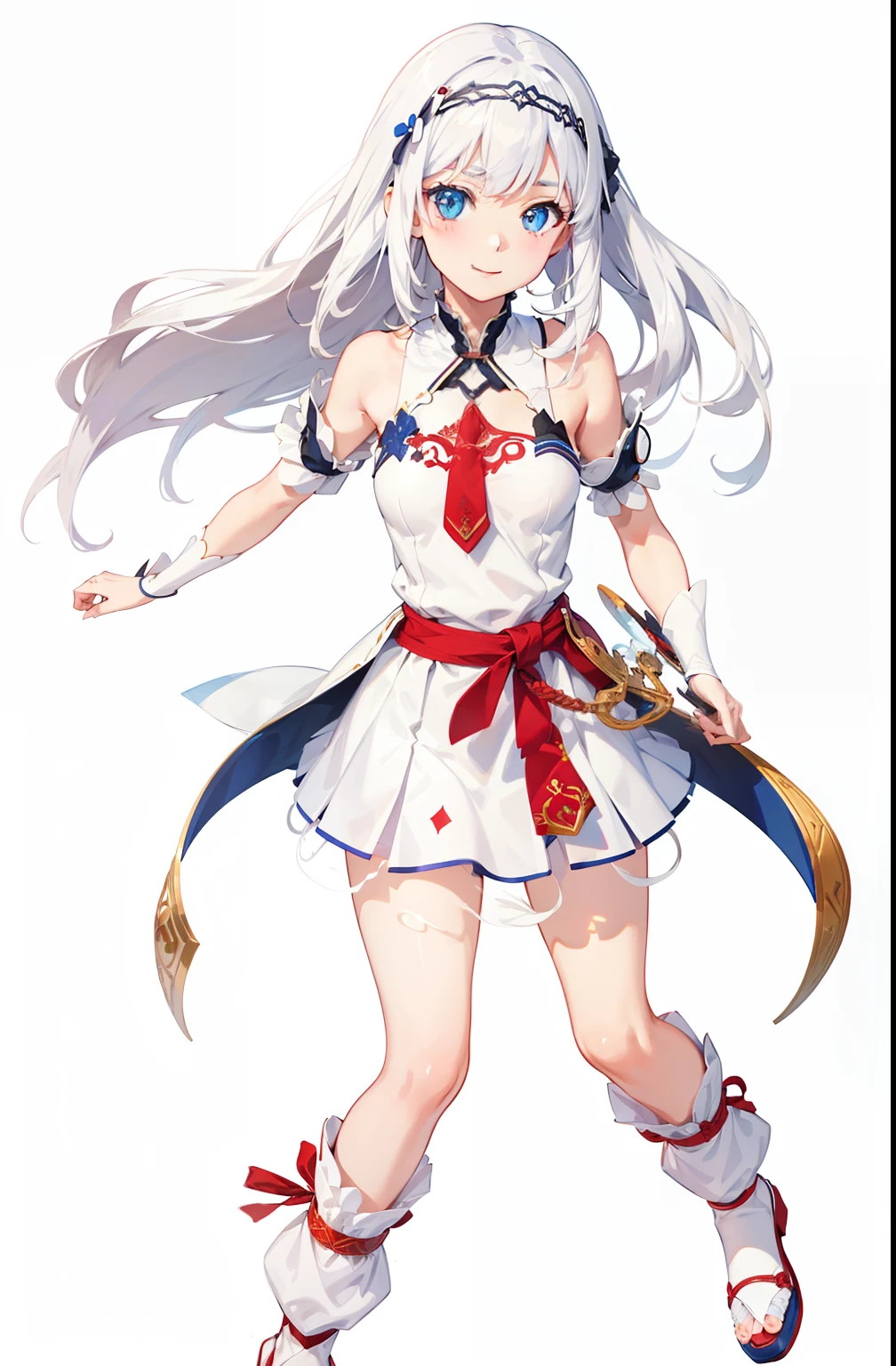 White background, Attractive Blue Eyes, animesque, disheveled hair that is down to the shoulders, white  hair, looking happy smile, full bodyesbian, No tie, Women's miniskirts, 14years, Anime-style beautiful girl, hyper detailed painting, luminism, 4K resolution, 3d rendered, octan render, complexly detailed, Cinematic, Trending in art stations,Isometric Centered Hyper Realistic Cover Photo Awesome Full Color, handdraw, big-boned, Realistic Musa, Intricate, hit definition, Cinematic, rough sketch, thickline, On paper,Red tie