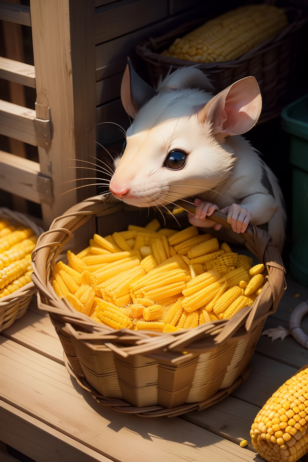 The greedy rat saw a basket full of corn