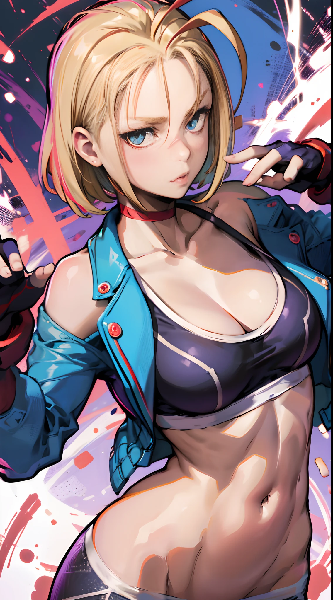 (8K, 4K, best qualtiy, A high resolution, 超A high resolution:1.1), (tmasterpiece, realisticlying, photo-realistic:1.1), cammy white, Street Fighter 61 girl, the face, closeup cleavage, double tails, blond hairbl, 黑The eye, Redlip, (looking at viewert:2), Medium hair, long eyelasher, shadowing, petty face, largeeyes, exposed bare shoulders, hight contrast,Large breasts