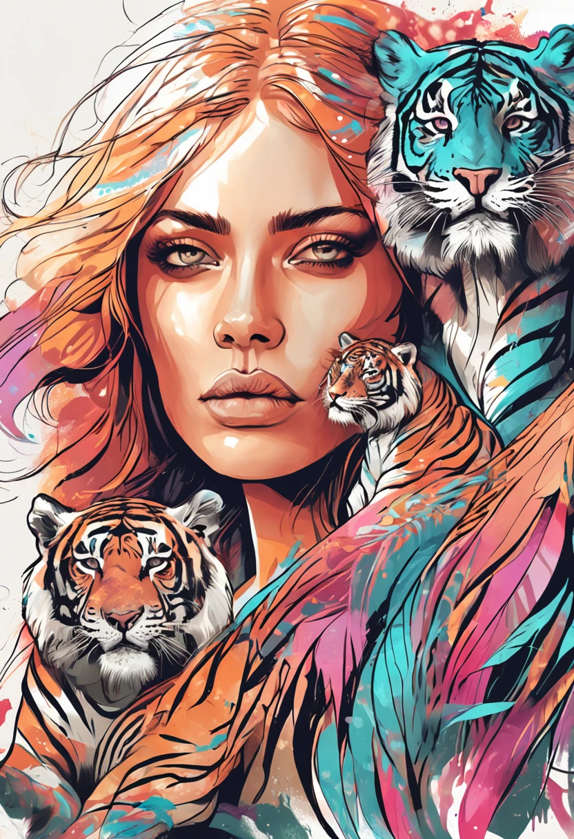 Draw a tiger，Draw a woman's face and a tiger's head, stunning digital illustration, Beautiful digital artwork, gorgeous digital art, Exquisite digital illustration, art of alessandro pautasso, stunning digital painting, beautiful digital art, beautiful gorgeous digital art, stunning digital art, Amazing digital art, Gorgeous digital painting, Beautiful digital illustration, highly detailed digital artwork