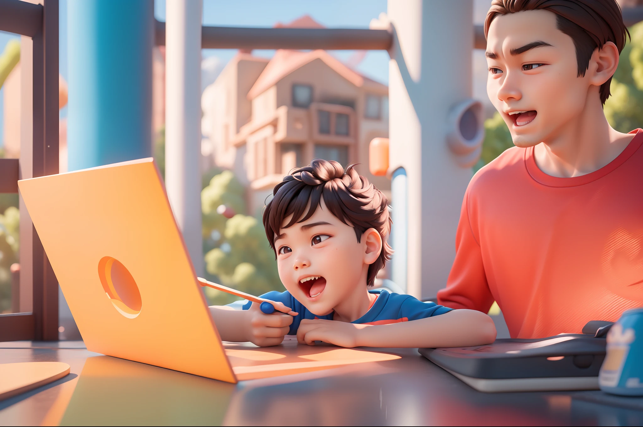 (Pixar 1.23 style) 1 boy ((upper body front, bust shot)), solo, cute kid, brunette, pretty tracksuit, boy, korean child, playground, ((masterpiece, highest quality)), (composite lighting)