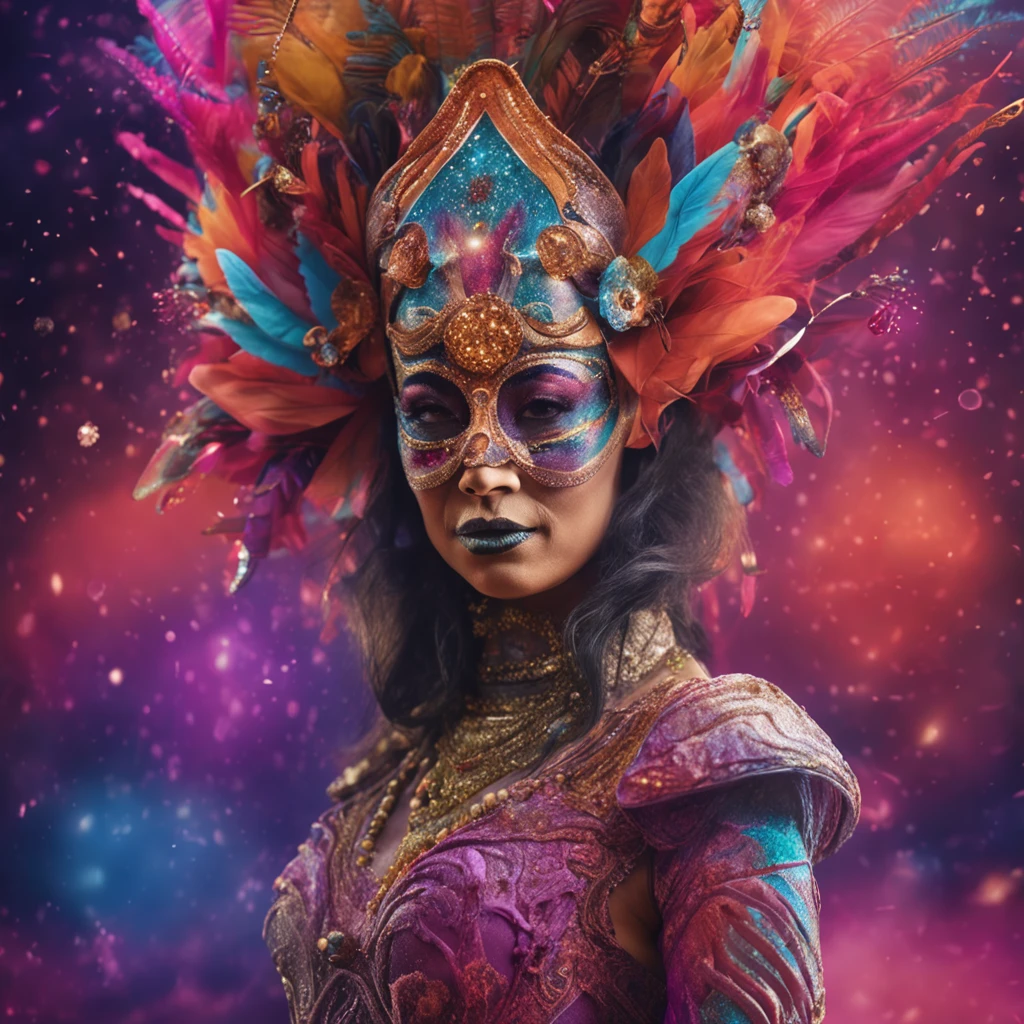Colorful masterpiece illustration, hyper-realistic, Astral woman cirque made of dusts, cirque du soleil, dynamic pose, enthusiast,energic, wearing intricated adorned mask, jewelled, feathers, delicated and intricated costume, coloured dust, epic shapes, glittering,magic, colorful dust and desert background, upper body,ros tran, robby dwi antono, greg rutkowski, high detailed, high_res