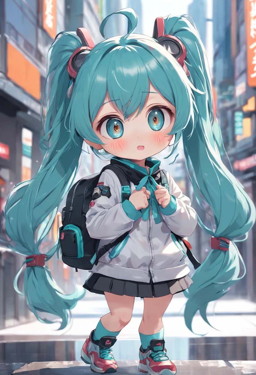 a close up of a cartoon character with a backpack, anime chibi, chibi girl, chibi art, cute anime girl, chibi anime girl, chibi anime, digital art on pixiv, pixiv contest winner, cute anime, pixiv, miku, hatsune miku, kawaii chibi, advanced digital chibi art, small loli girl, cute character, cute artwork