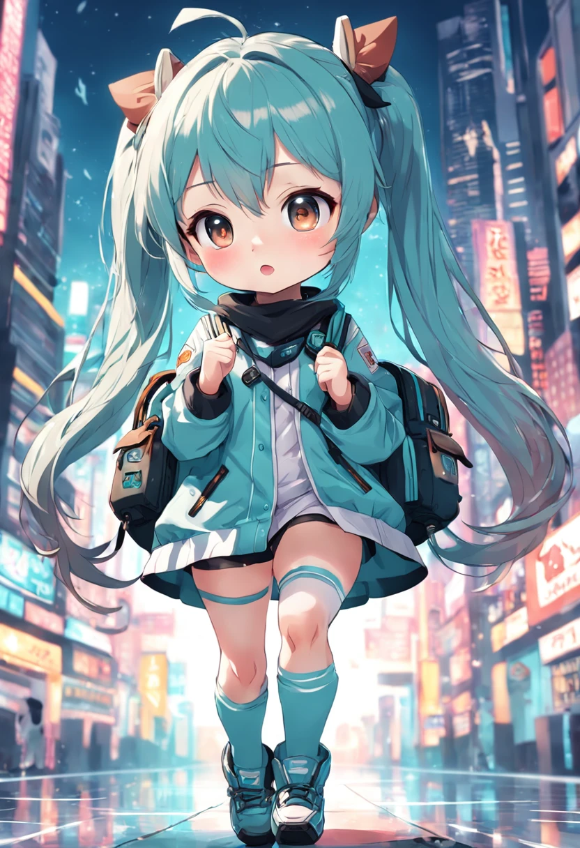 a close up of a cartoon character with a backpack, anime chibi, chibi girl, chibi art, cute anime girl, chibi anime girl, chibi anime, digital art on pixiv, pixiv contest winner, cute anime, pixiv, miku, hatsune miku, kawaii chibi, advanced digital chibi art, girl, cute character, cute artwork