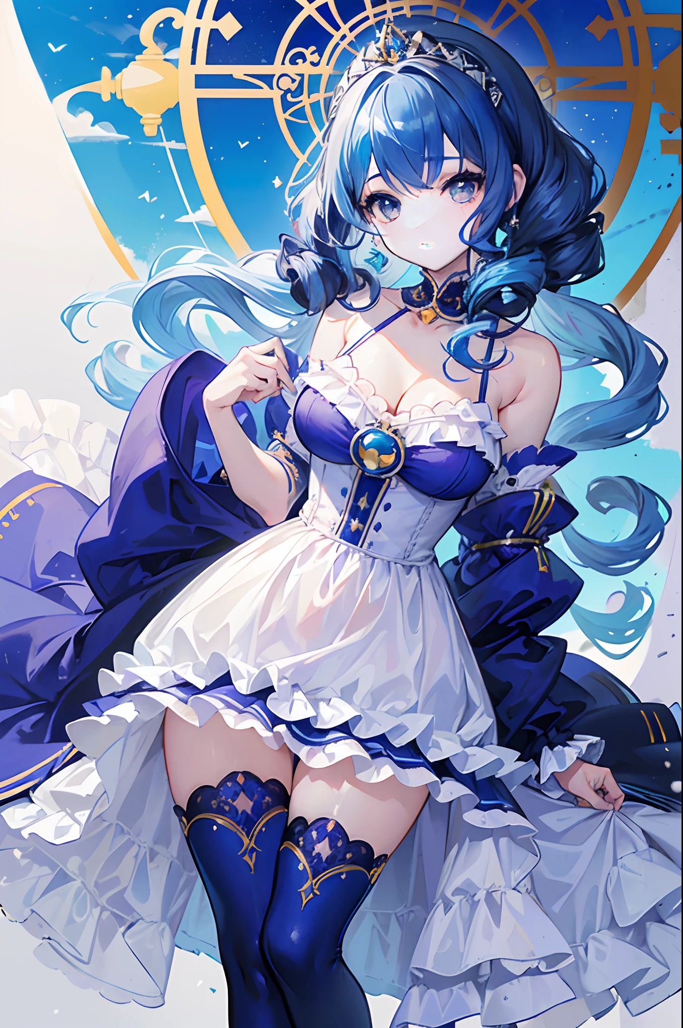 (La mejor calidad) (obra maestra ) Cara perfecta. kawaii & Siniestra princesa belleza joven en la ciudad de Los Angeles. (((Blue curly hair))) ((((nordin woman))))