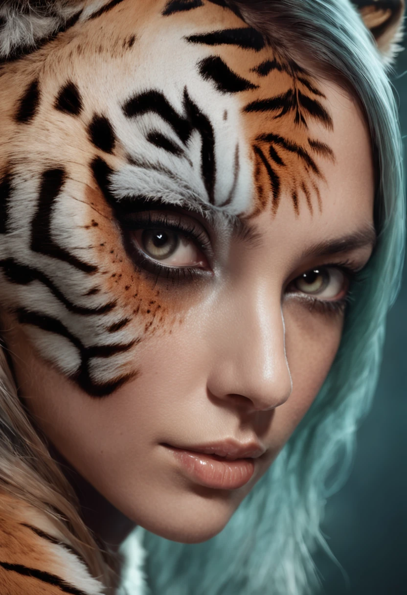 Draw a tiger,Draw a woman's face and a tiger's head, stunning digital illustration, Beautiful digital artwork, gorgeous digital art, Exquisite digital illustration, art of alessandro pautasso, stunning digital painting, beautiful digital art, beautiful gorgeous digital art, stunning digital art, Amazing digital art, Gorgeous digital painting, Beautiful digital illustration, highly detailed digital artwork