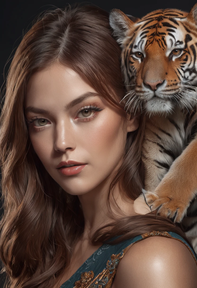 Draw a tiger,Draw a woman's face and a tiger's head, stunning digital illustration, Beautiful digital artwork, gorgeous digital art, Exquisite digital illustration, art of alessandro pautasso, stunning digital painting, beautiful digital art, beautiful gorgeous digital art, stunning digital art, Amazing digital art, Gorgeous digital painting, Beautiful digital illustration, highly detailed digital artwork