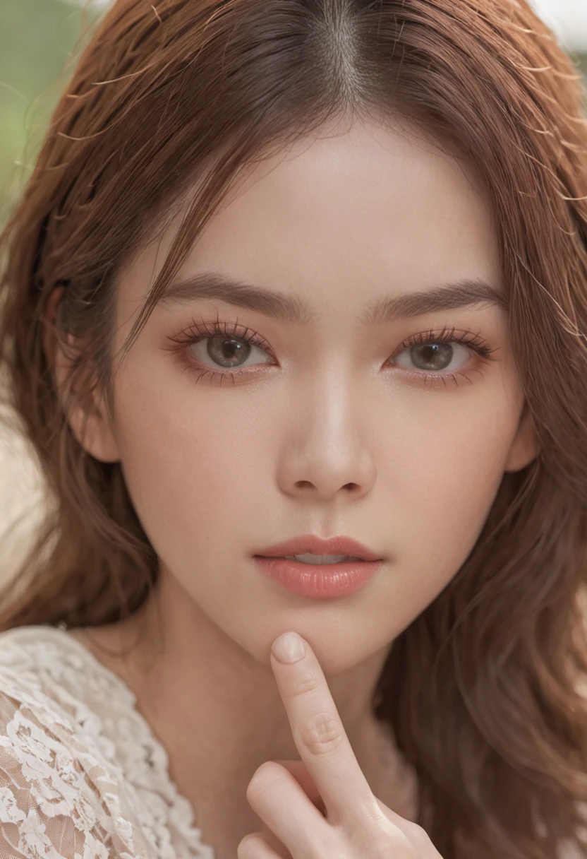 ((top-quality、8k、masterpiece:1.3)), Beautie, Hidden Face, 1 rapariga, Beautie: 1.3, Slender Abs: 1.1, Beautiful summer clothes, random hairstyle, (sitting on a bed), hyperdetailed face, very detailed lips, A detailed eye, 二重まぶた,30-years old、advertisement