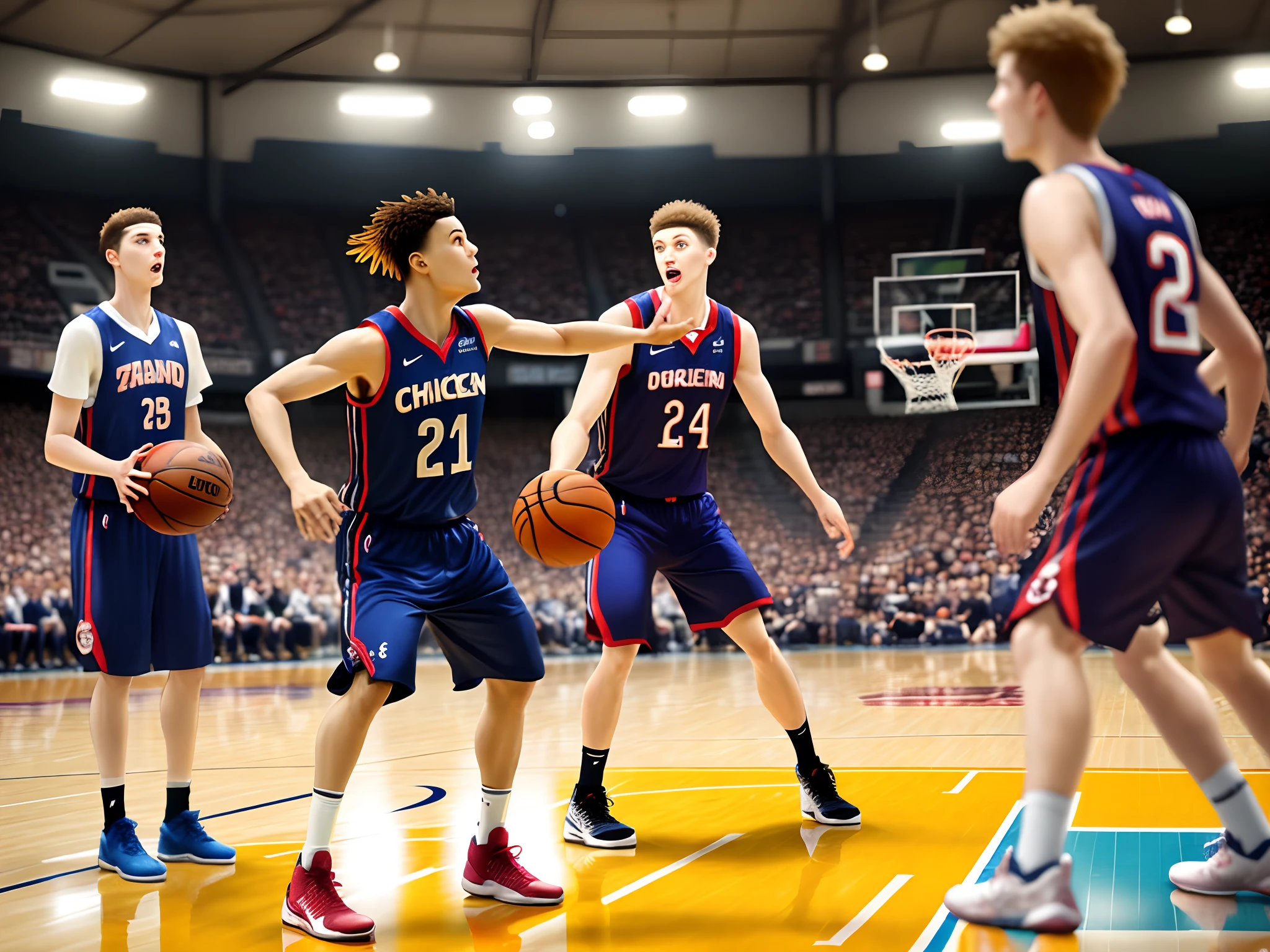 Chicken playing basketball