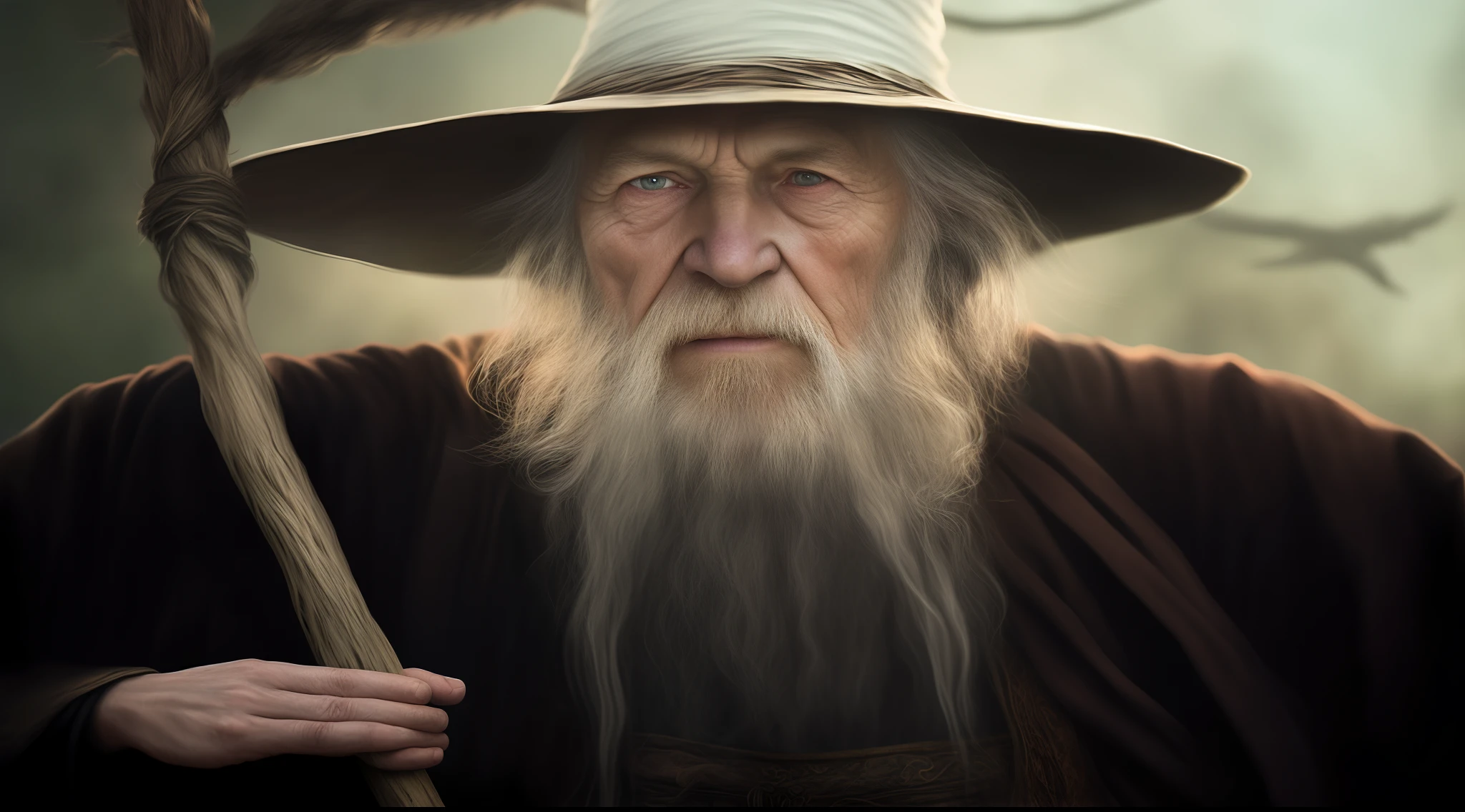 with a long beard,An Arafeld man wearing a hat with a stick, A portrait of a wizard, portrait of gandalf, Wise old man, closeup portrait of an mage, An old man, old man portrait, realistic digital painting, portrait of a mage, Realistic digital painting, Taoist master, stunning digital painting, Inspired by Hu Zaobin, druid portrait