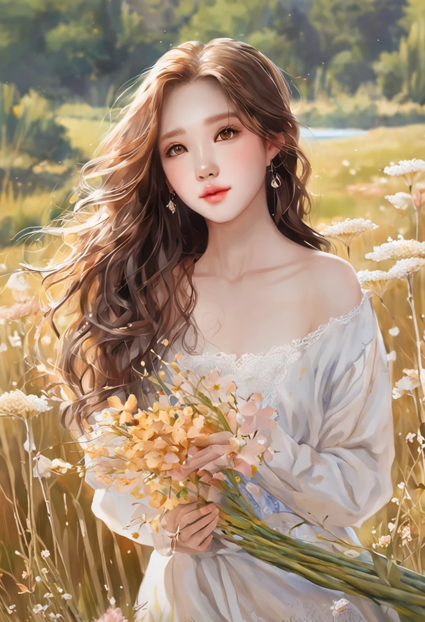 1girl walking on the river, mix4, sweater, pillow, lips, open_mouth, realistic, photo_\(medium\), solo, stuffed_animal, stuffed_toy, teddy_bear, (masterpiece), (realism: 1.3), super detailed, (High detail skin: 1.2), (Best quality: 1.0), (Ultra resolution: 1.0), (ULZZANG-6500: 0.3), wavy detail hair, long hair, sunshine, (beautiful detail makeup), (sexually aroused blush, heavy breath: 1.0), floral theme petals scattered, (soft light bloom: 0.5)