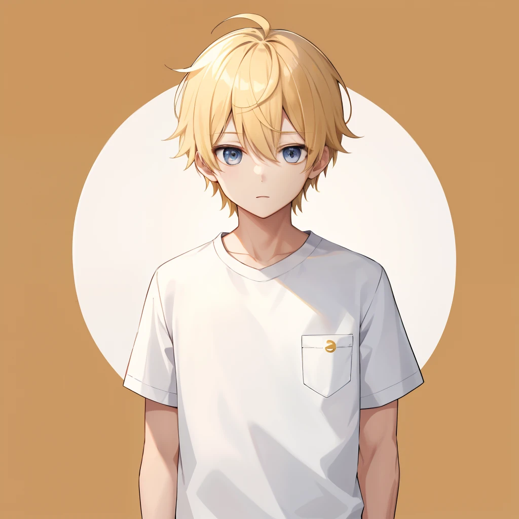 1 boy、a blond、Gold Eye、simple background、White short-sleeved shirt