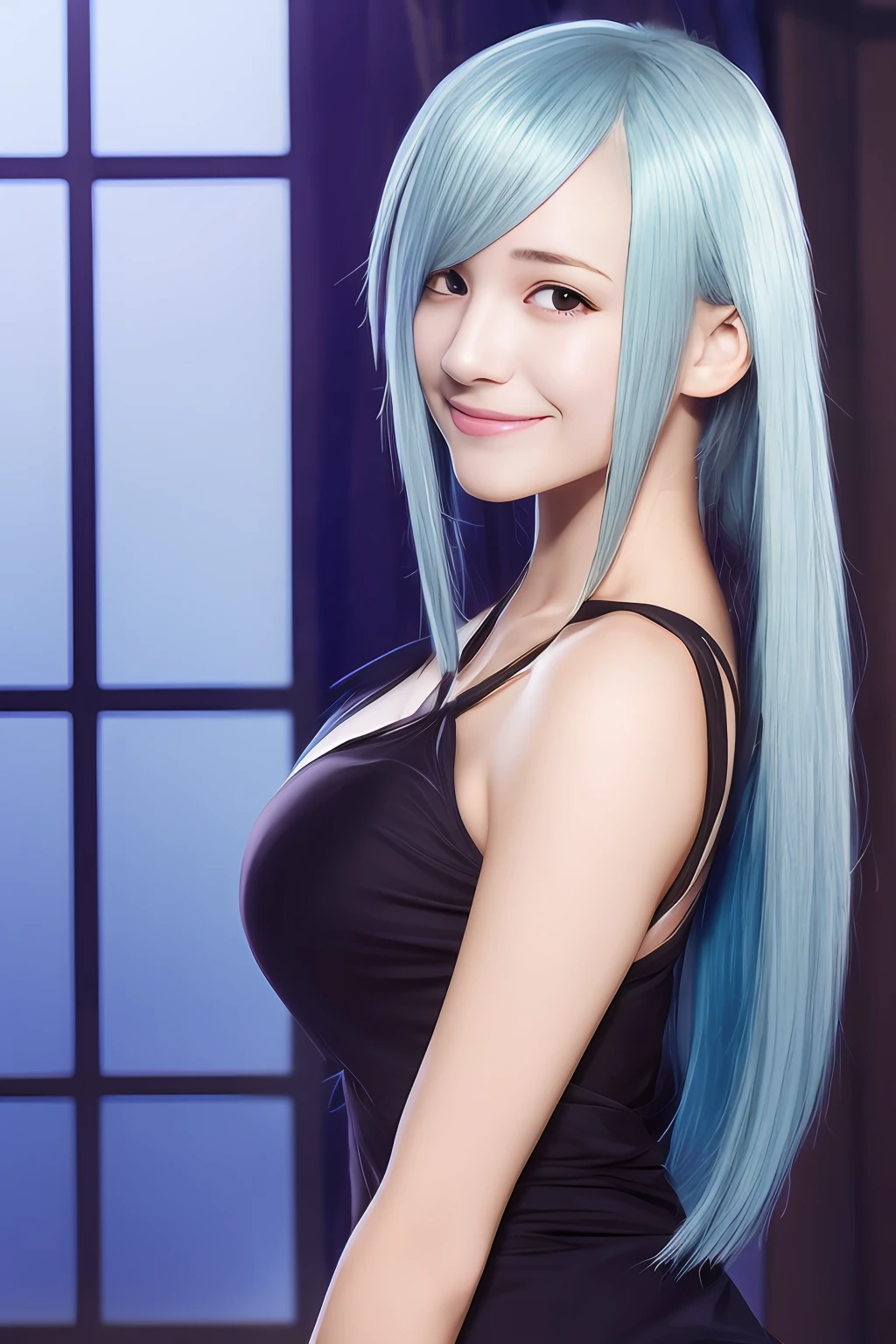 (master piece) brynhildr lancer fgo 20-year old,gentle smile,pure,happy,affectionately gaze, pretty round face,tall,very skinny,slender,light blue hair, detailed hair