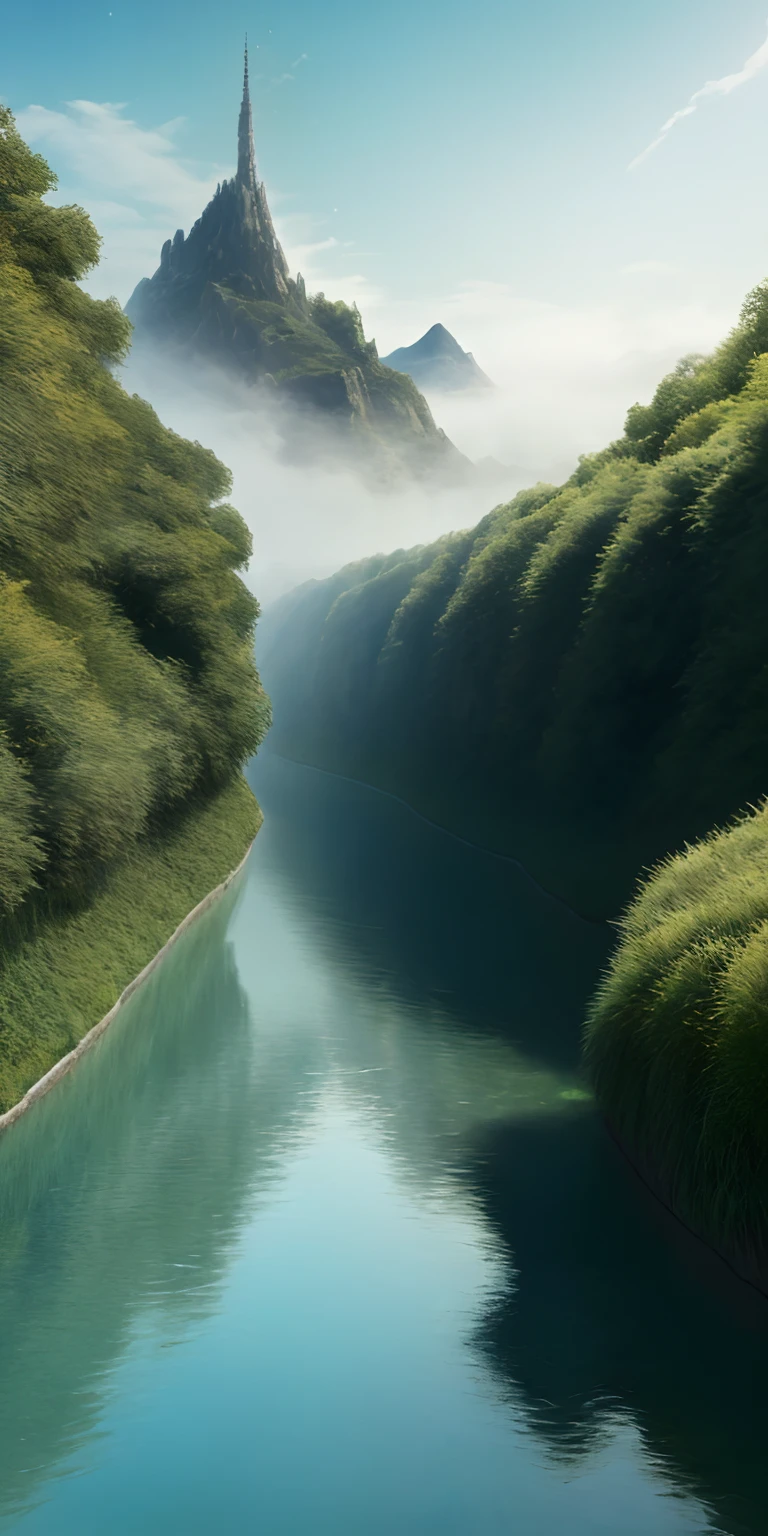 Analog style,ChromaV5,nvinkpunk,(extremely detailed CG unity 8k wallpaper),An image of a majestic river, trees on the sides, tiny waterfall, intense fog ,award winning photography, Chromatic Aberration, Detailed , HDR, Bloom, style by Monet, Pissarro, and Sisley ,trending on ArtStation, trending on CGSociety, art by midjourney