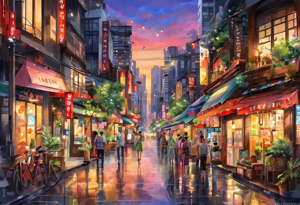 (tmasterpiece)，(top-quality)，(nffsw)，Located in Tokyo's bustling neon streets at dusk, Capture the glittering reflections of skyscrapers in a tranquil puddle below, Artistic style to embody 3D models. Amplified Ultra HD, Detail of a young woman's complex face, City lights illuminate, Convey feelings of both longing and anticipation. Her beauty was perfect, Consists of a wide-angle configuration，Arrange asymmetrically to increase vitality. producer：Alastair Manardo