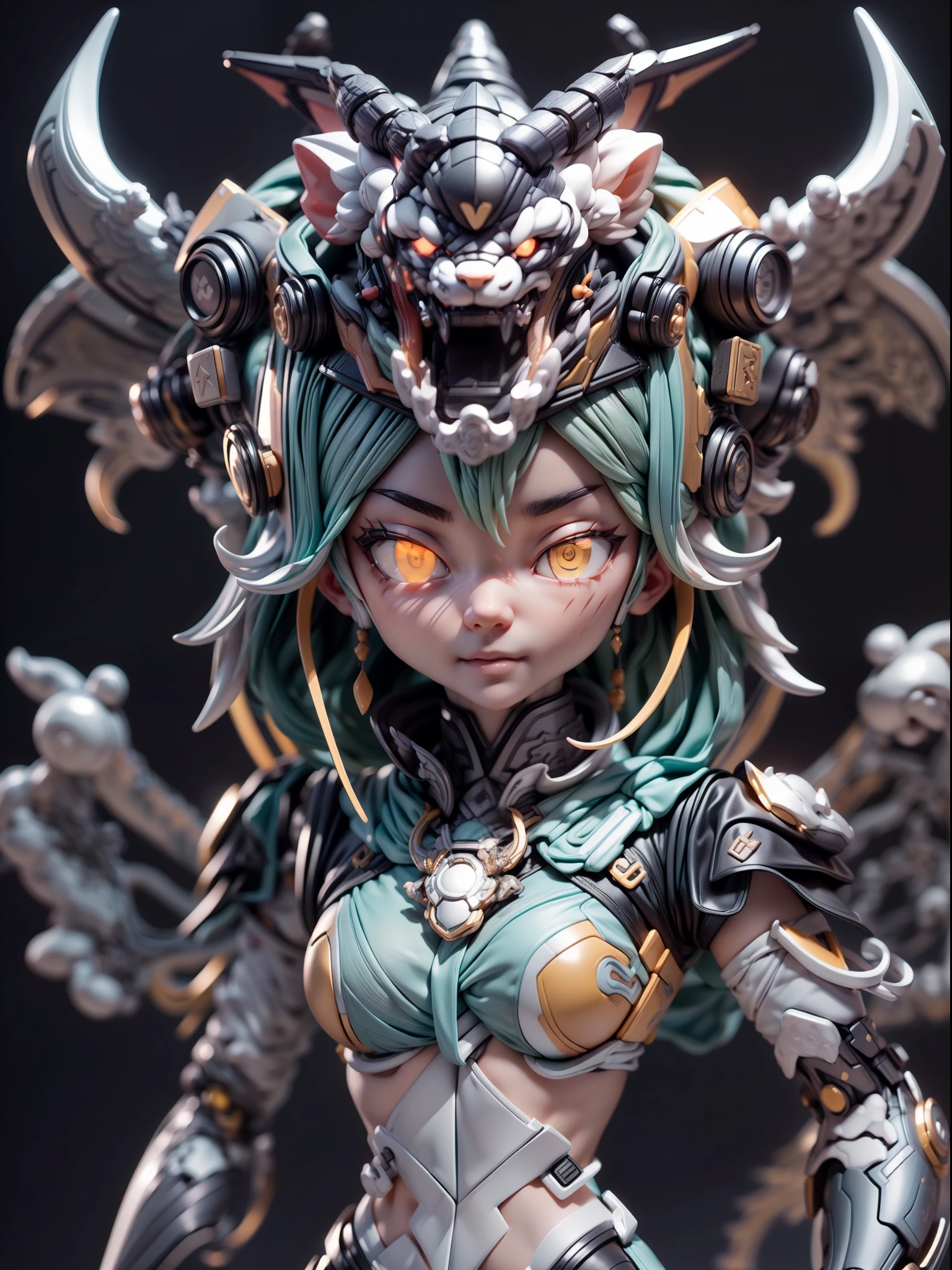 (Blind box toy style:1.3),((Full body shot)),(anthropomorphism),(1 strong Chinese dragon warrior),transparent plastic mecha,dreamy glow, cyberpunk style,Clean black background,white style,(circular base)( Global illumination, Ray tracing, hdr, unreal render,reasonable design, high detail, Masterpiece, Best quality, hyper HD, Cinematic lighting)