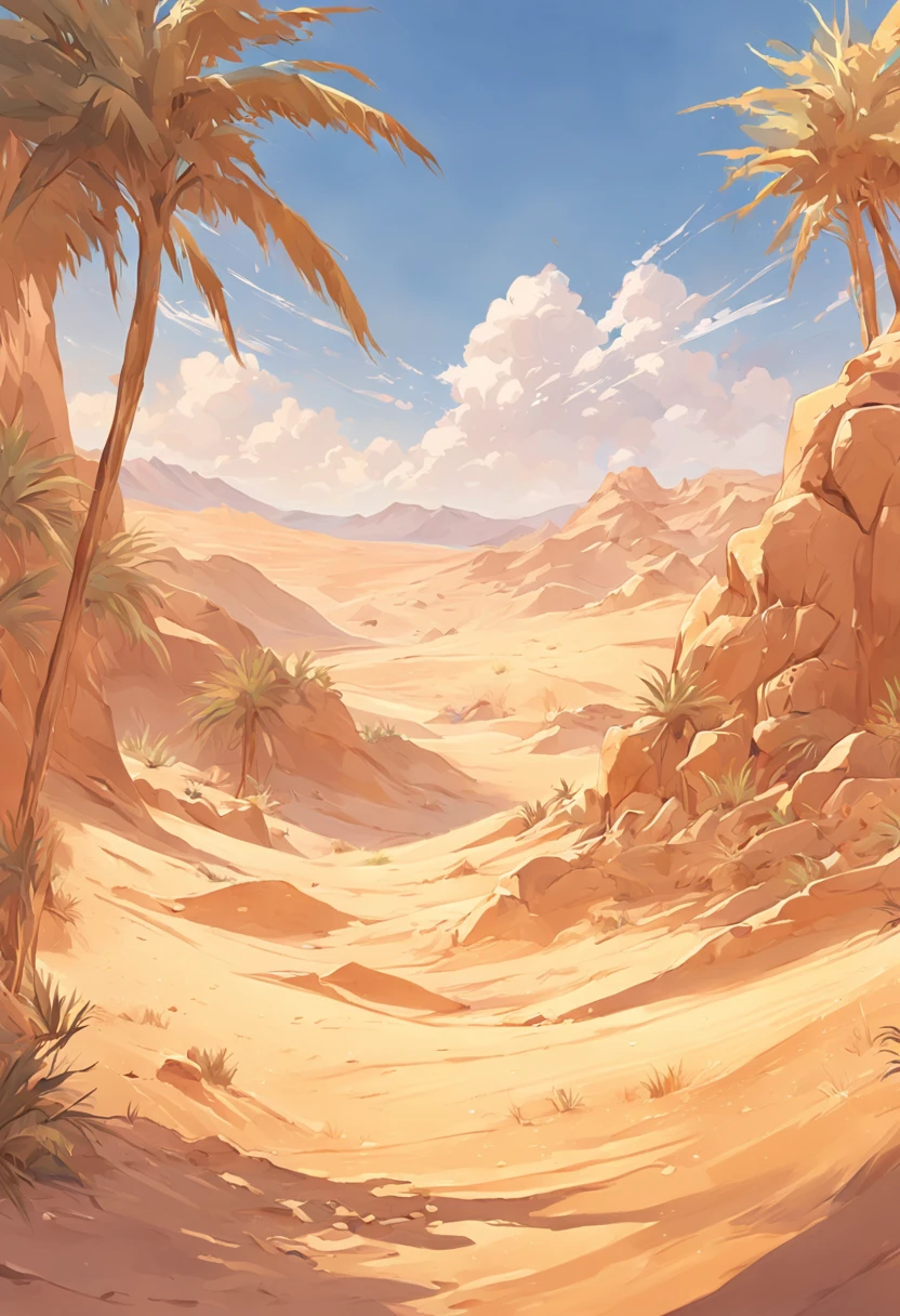 Yellow sand in the sky,The background is a vast desert, Desert oasis,richcolors,digital landscape art, Detailed scenery —width 672, landscape artwork, environment design illustration, scenery art detailed, Desert oasis landscape, concept-art, 4k highly detailed digital art, 4 k digital painting, 4k digital painting, stunning digital illustration, Desert background, digital painting concept art, Detailed digital painting
