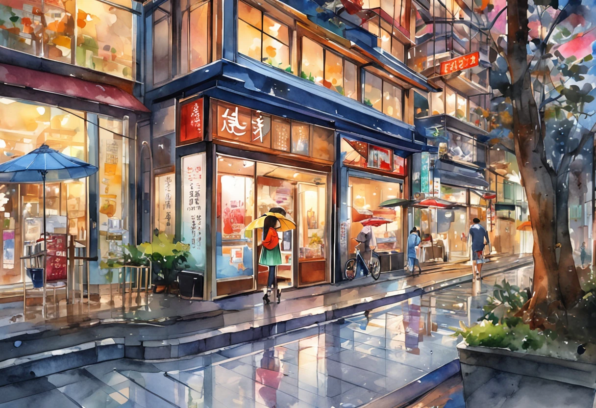 (tmasterpiece)，(top-quality)，(nffsw)，Located in Tokyo's bustling neon streets at dusk, Capture the glittering reflections of skyscrapers in a tranquil puddle below, Artistic style to embody 3D models. Amplified Ultra HD, Detail of a young woman's complex face, City lights illuminate, Convey feelings of both longing and anticipation. Her beauty was perfect, Consists of a wide-angle configuration，Arrange asymmetrically to increase vitality. producer：Alastair Manardo