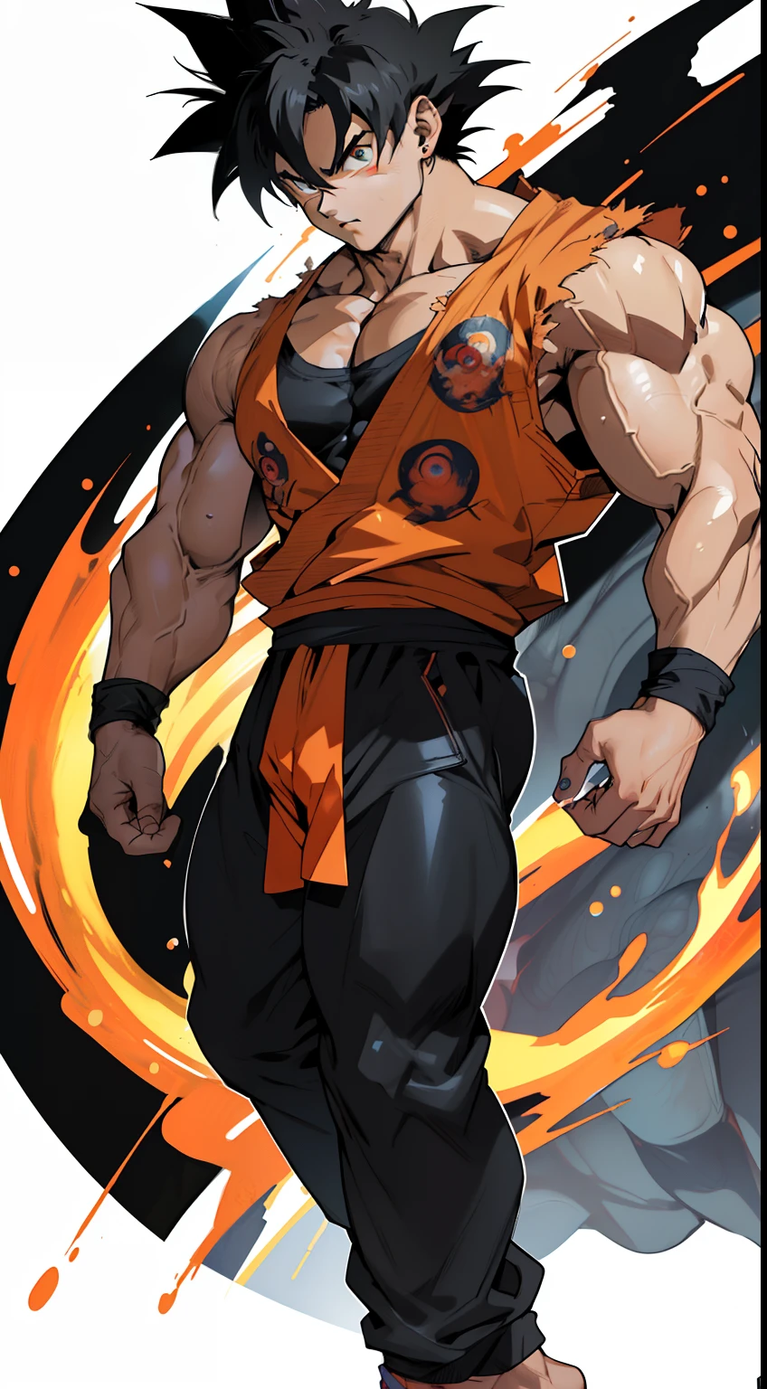 (anime) . ((Son Goku)), black eyes, in the space, full body . (Masterpiece: 1.8), (64k quality), (final fantasy artwork concept), detailed (manga eyes + hair + clothes + body + face + colors + shoulders + eyes (globular + transparent + liquid) + (sharper drawings) + (shiny jewelry) + (clothes folds) + (rounded eyes) + (consistent clothes) + (clothing features) + (eyes line), better (colorful + (coarser line) + (black line) + finishing . [Drawing] (Anime (Manga (Comics))) + (Coarse Line: 1.8) + (Black Line: 1.8) + (Color: 1.8) + (Clean: 1.8) + (Contrast: 1.8) + (Black Outline: 1.8) + (adjusted colors: 1.8) + (shadow set: 1.8) + (manga eyes: 1.8) + ((muscle: 1.8)) + ((bodybuilder: 1.8)), ((made homogeneous: 1.3))