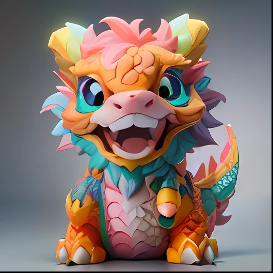 Chinese anime - style dragon with yellow mane and pink dragon horns, Cute detailed digital art, lovely digital painting, cute 3 d render, adorable digital art, 3 d render stylized, hyper-detailed fantasy character, 8K high quality detailed art, cute detailed artwork, stylized as a 3d render, stylized 3d render, cute little dragon, Detailed fanart, fantastical creature，The dragon is running