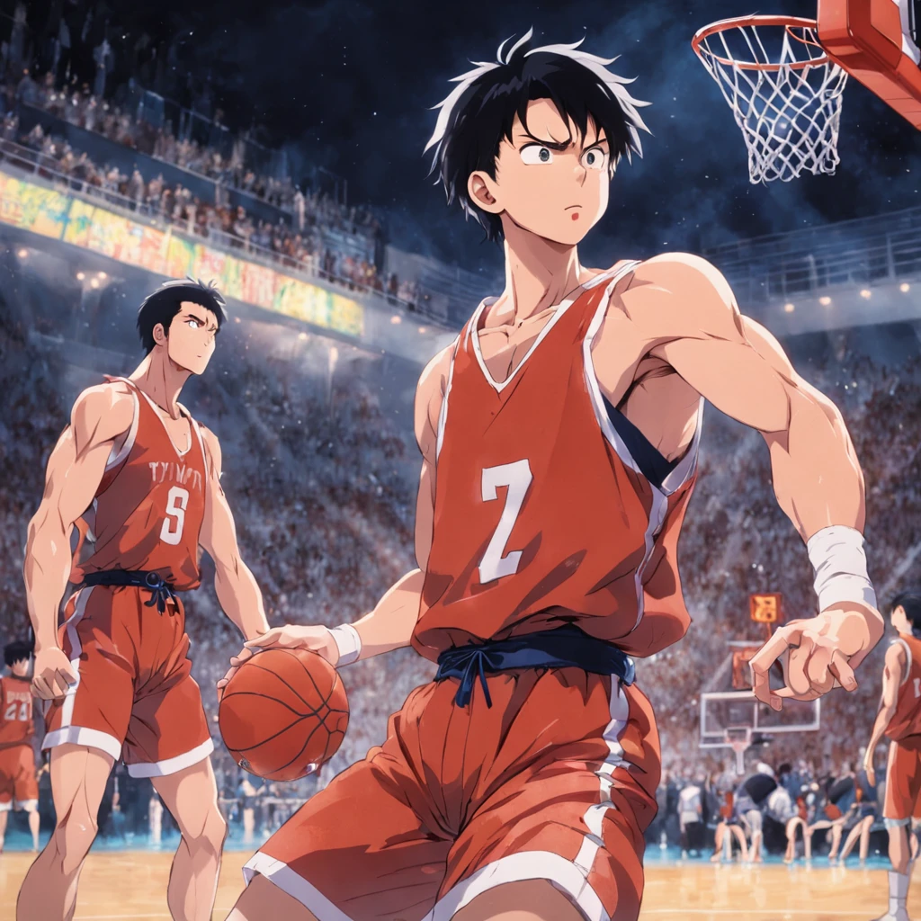 tmasterpiece,best qualtiy,cinematic Film still from,Sakuragi Hanamichi Slam Dunk,Rukawa Wind was stunned!