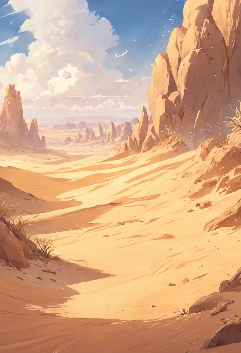 Yellow sand in the sky,The background is a vast desert, Desert oasis,richcolors,digital landscape art, Detailed scenery —width 672, landscape artwork, environment design illustration, scenery art detailed, Desert oasis landscape, concept-art, 4k highly detailed digital art, 4 k digital painting, 4k digital painting, stunning digital illustration, Desert background, digital painting concept art, Detailed digital painting
