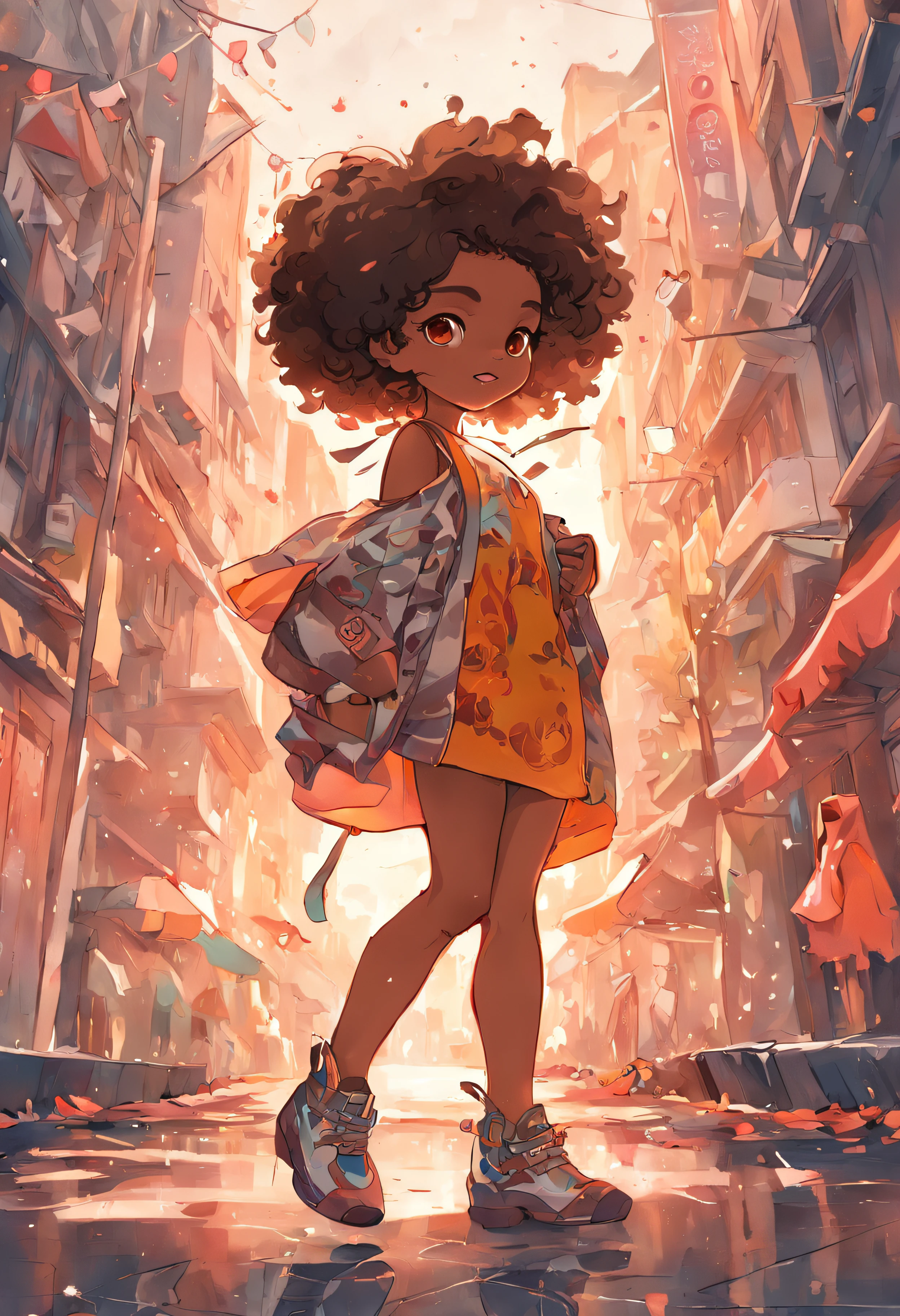 Chibi menina africana africana pele marrom:4, coffee color:2 queimado pelo sol, feliz de 15 anos pele preta:1 afro: 1.25 Estilo Pixar: 1.25 afro: 2.40 (((sozinho))) cabelos cacheados: 2.3, (corpo inteiro: 2.32) vestindo vestido floral sapato preto,, Hair messed up by the wind, desenho animado sentada numa rua da cidade, arte digital detalhada bonito, painting digital adorable, Cartoon style illustration, stylized digital illustration, stunning digital illustration, bela arte digital, arte de pintura digital dos desenhos animados, pintura digital dos desenhos animados 3D, Beautiful digital illustration, Arte infantil em Artstation, detailed digital illustration, arte digital detalhada, digital illustation, exquisite digital illustration, 8k, Chibi Digital | | | | | |