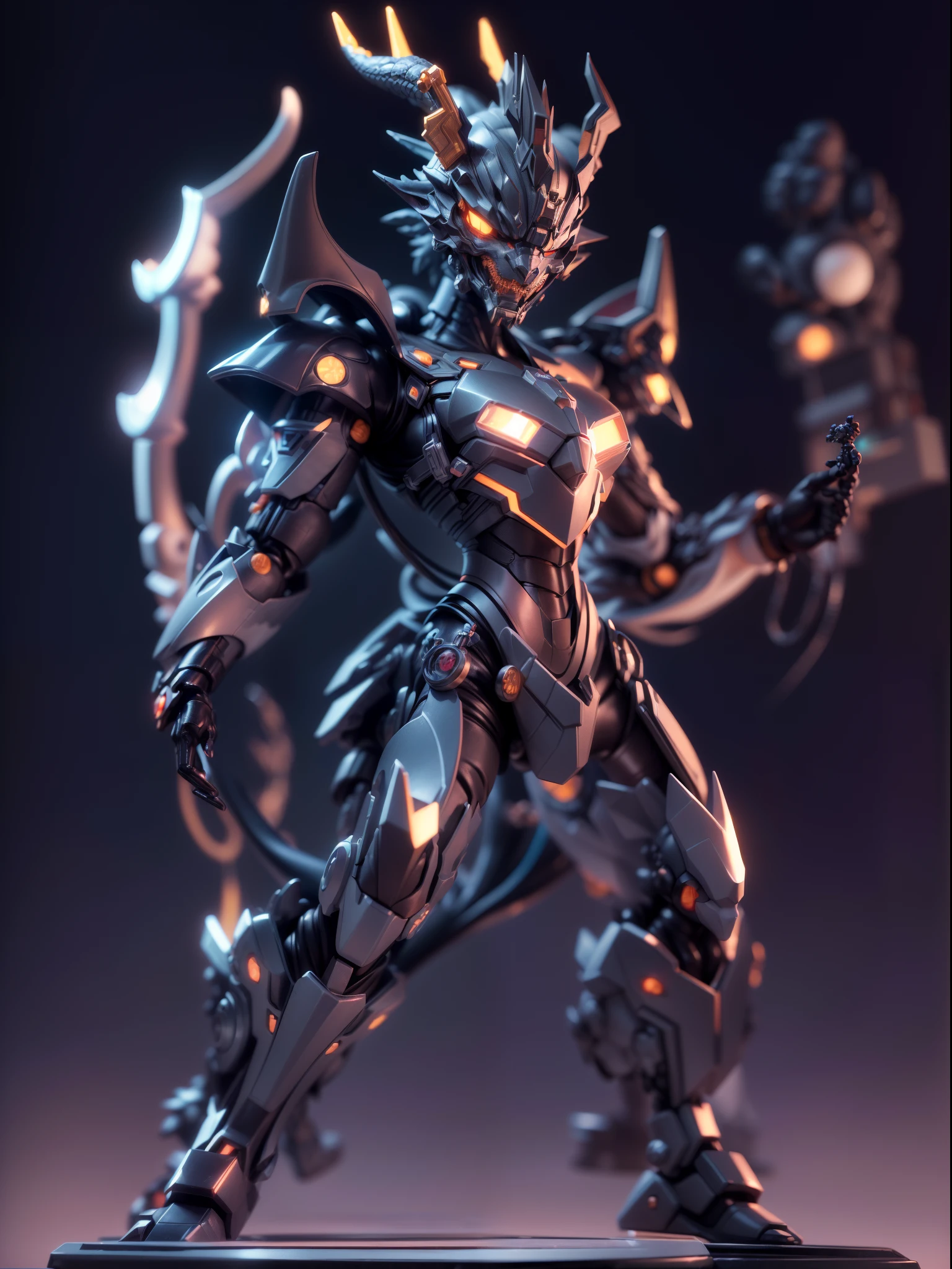 (Blind box toy style:1.3),((Full body shot)),(anthropomorphism),(1 strong Chinese dragon  warrior),transparent plastic mecha,dreamy glow, cyberpunk style，Clean black background,white style，(circular base）( Global illumination, Ray tracing, hdr, unreal render,reasonable design, high detail, Masterpiece, Best quality, hyper HD, Cinematic lighting)