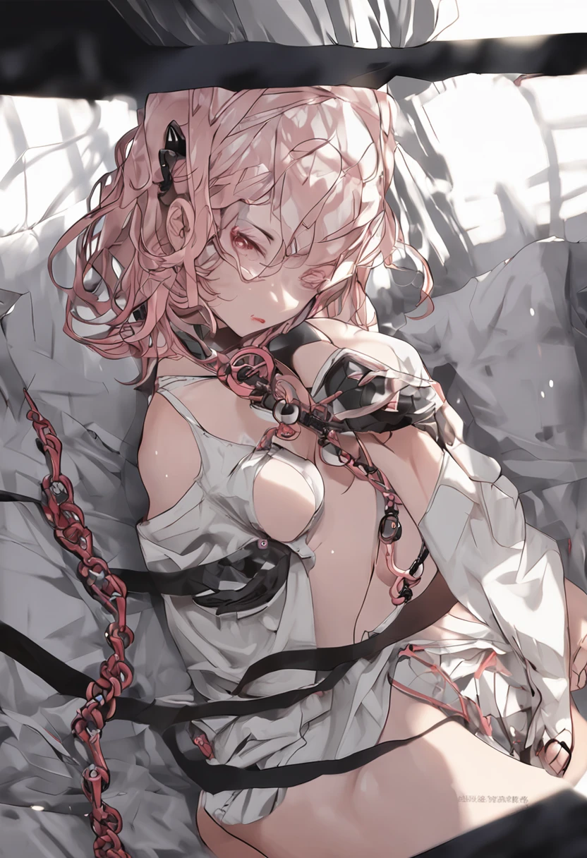 White liquid all over the body、Show the soles of your feet、Sprawl、Sole of one's feet、M-shaped legs、Yogurt for the whole body、Adult woman opening legs、master piece、Braids、Torn clothes、showing her huge boobs, big pink nipples, pussy, handcuffs、Chains at the ankles、One navel、Tears、(back arms:1.2)、Shibari、chains、heart shaped pupils、Hand flail、Flail、Ruined toilet、Pink panties、whiteshirt、Black tie