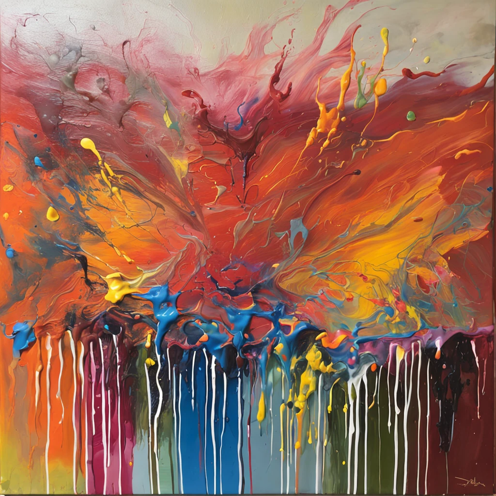 Acrylic paint pouring abstract painting, in the style of Andy Warhol