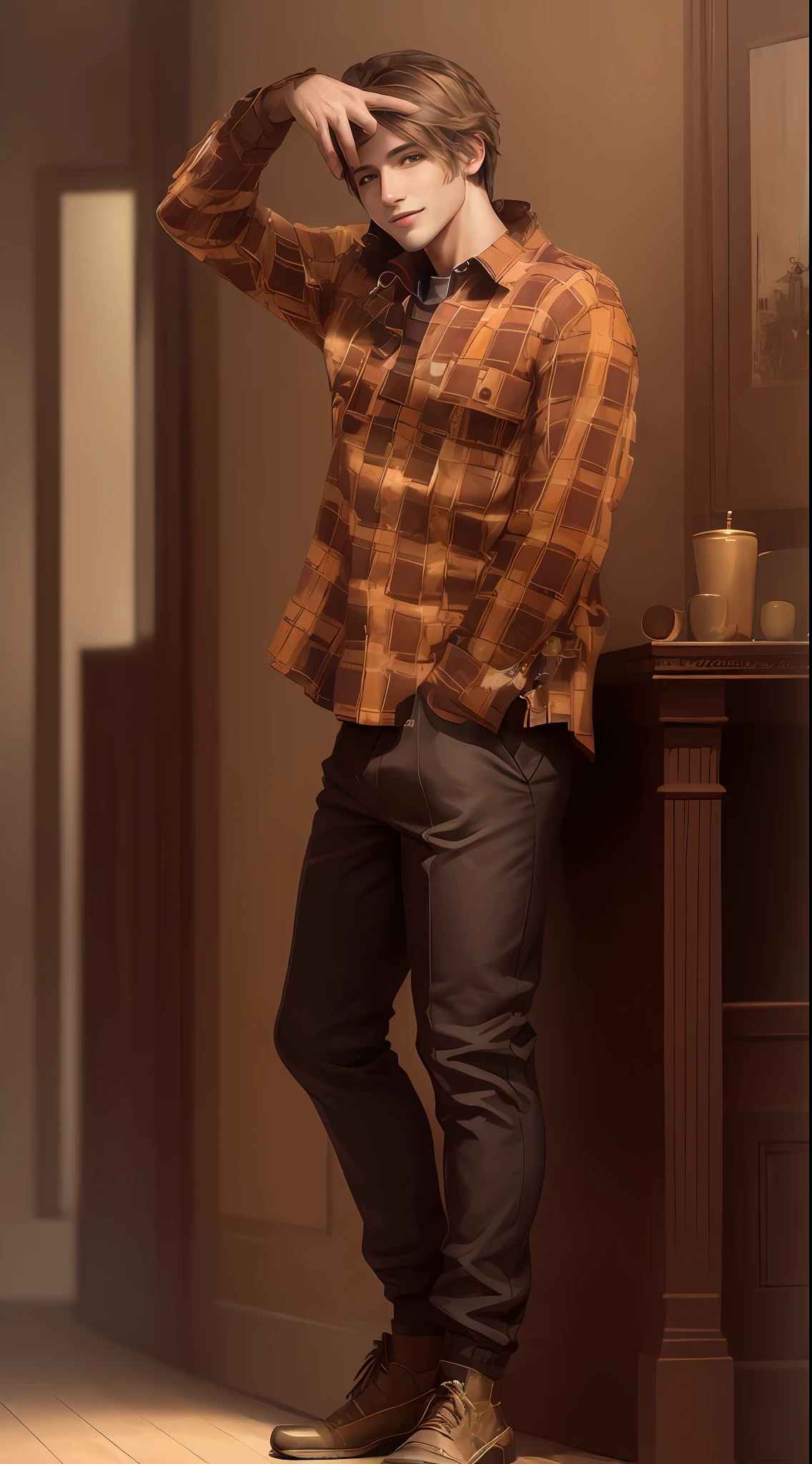 (masterpiece,highly detailed male,highres,highly detailed eyes:1.2),1boy,solo,male focus,hawks,smile,wings,standing,pants,looking at the camera
