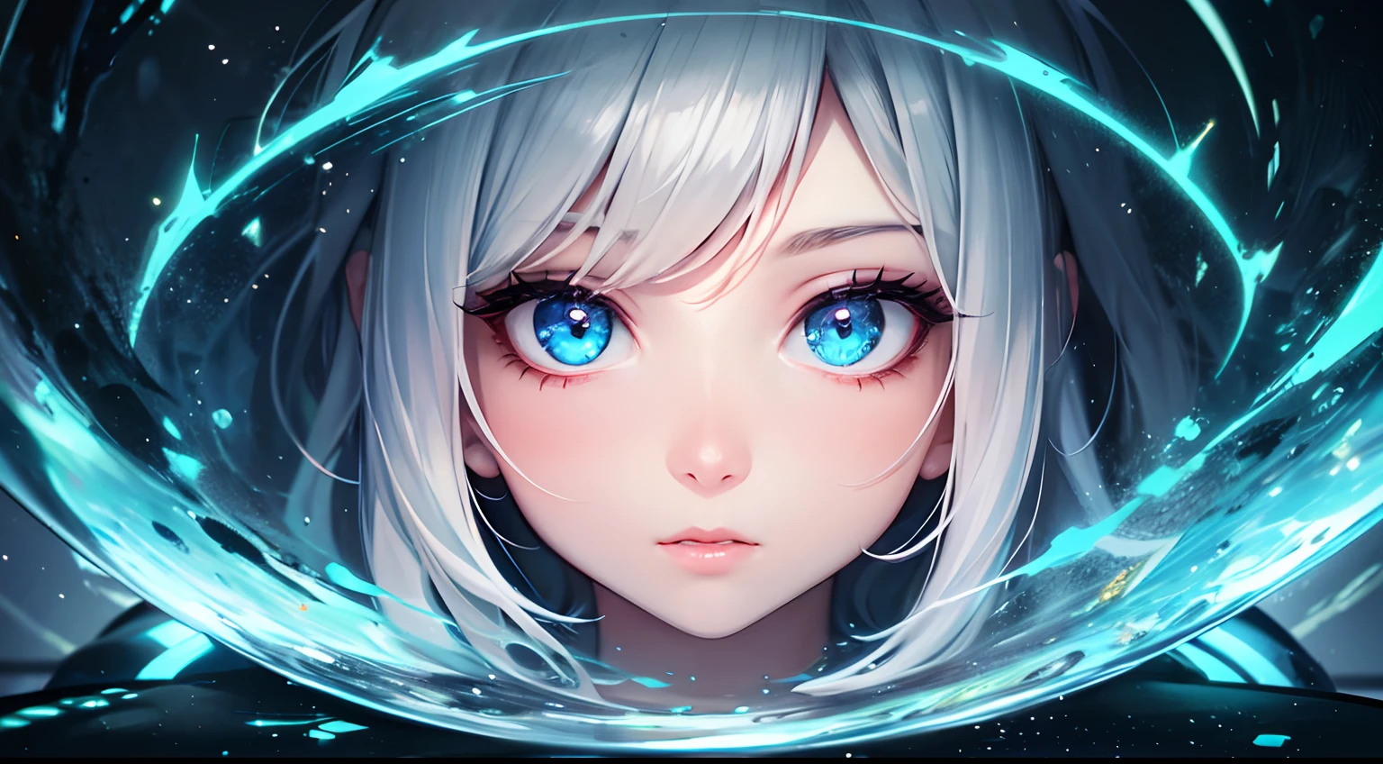 girl,radioactive glow, abstract art, focus on character, eyes with reflection